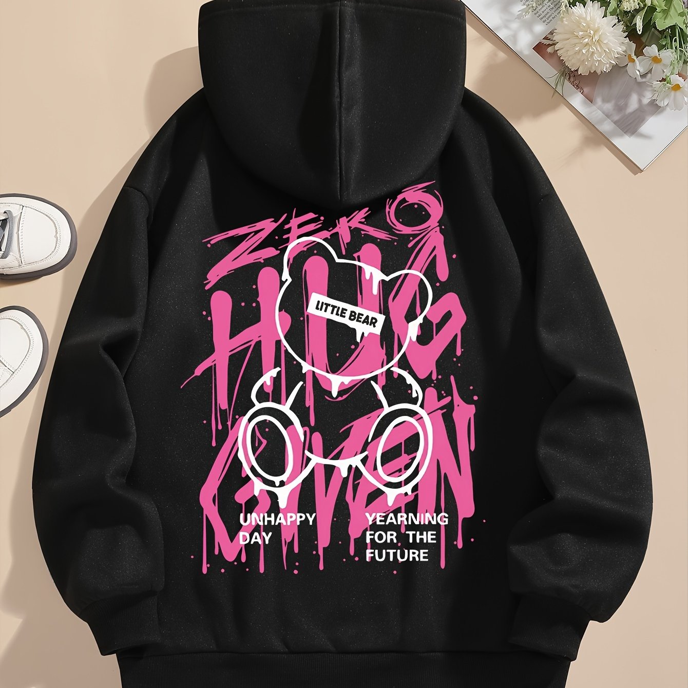 Women's Casual Letter Print Hoodie with Drawstring - Cozy Knit Pullover for Fall & Winter, Machine Washable