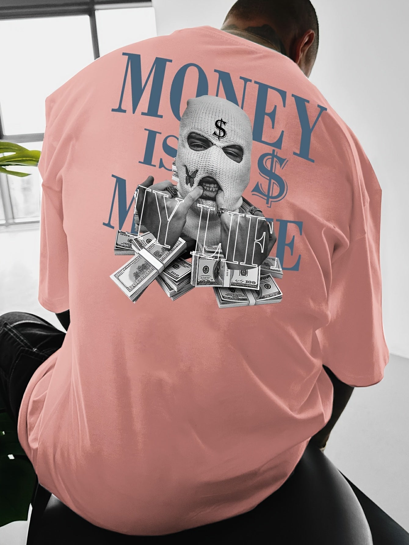 Men'S Streetwear Graphic Money & Wealth Print T-Shirt - 100% Polyester Crew Neck Short Sleeve Loose-Fit Shirt with Slight Stretch - Summer Knit Fabric Geometric Pattern Tee