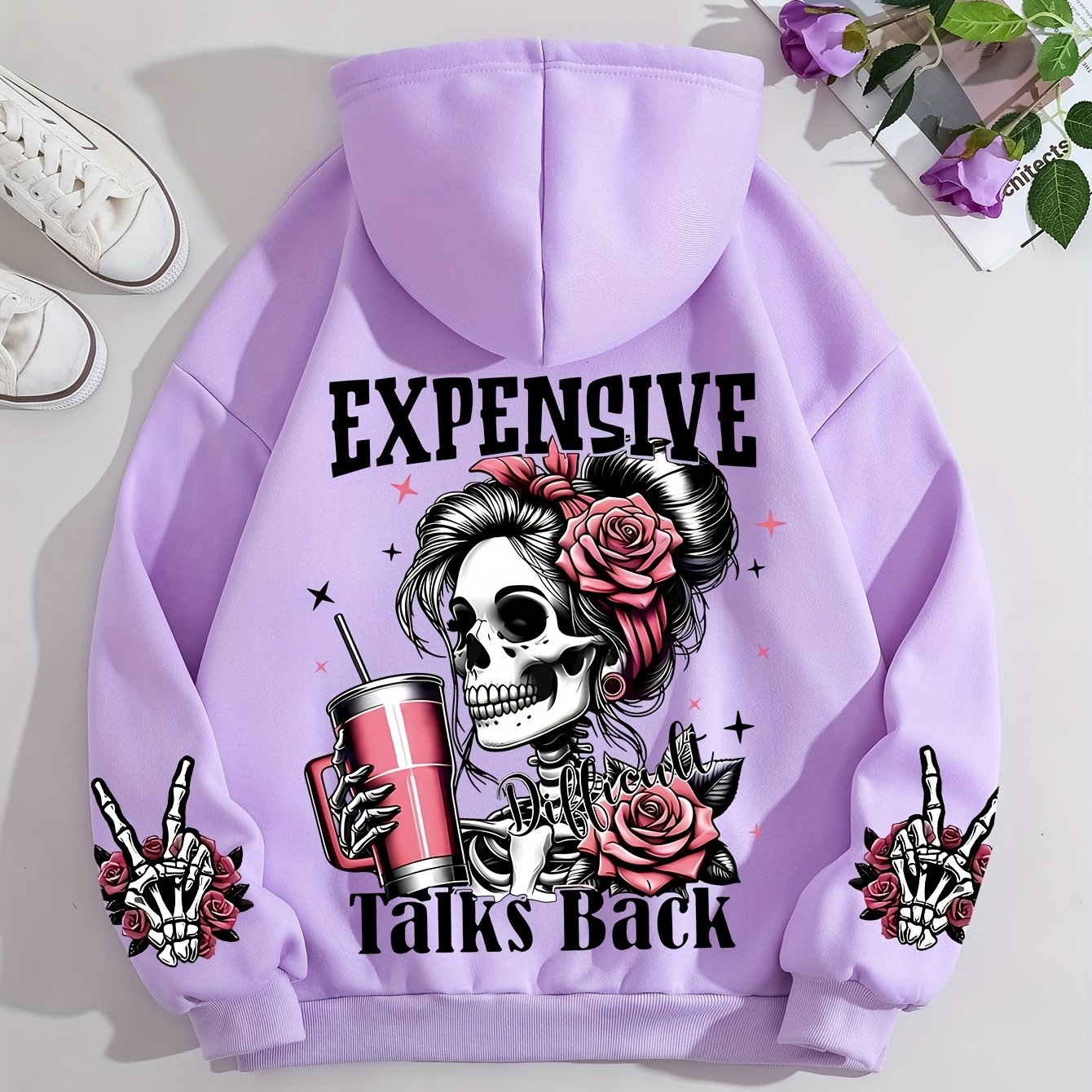 Ladies Fashion Hoodie: Relaxed Style, Polyester Material, Knit Fabric, All Seasons, No Detail, Letter Pattern