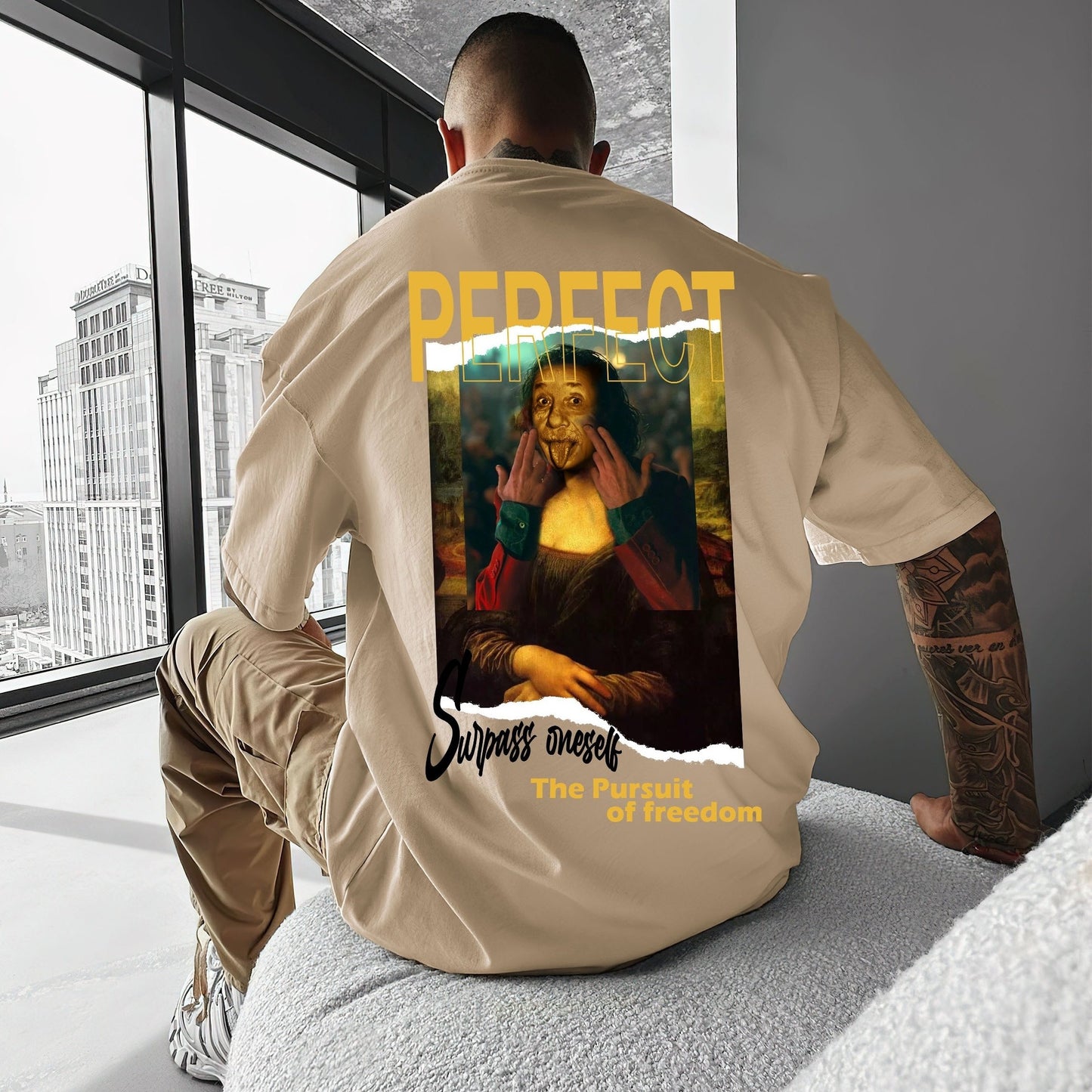 Men's Casual Loose-Fit T-Shirt with Unique Back Print - Breathable Polyester, Machine Washable, Round Neck - Perfect for Summer