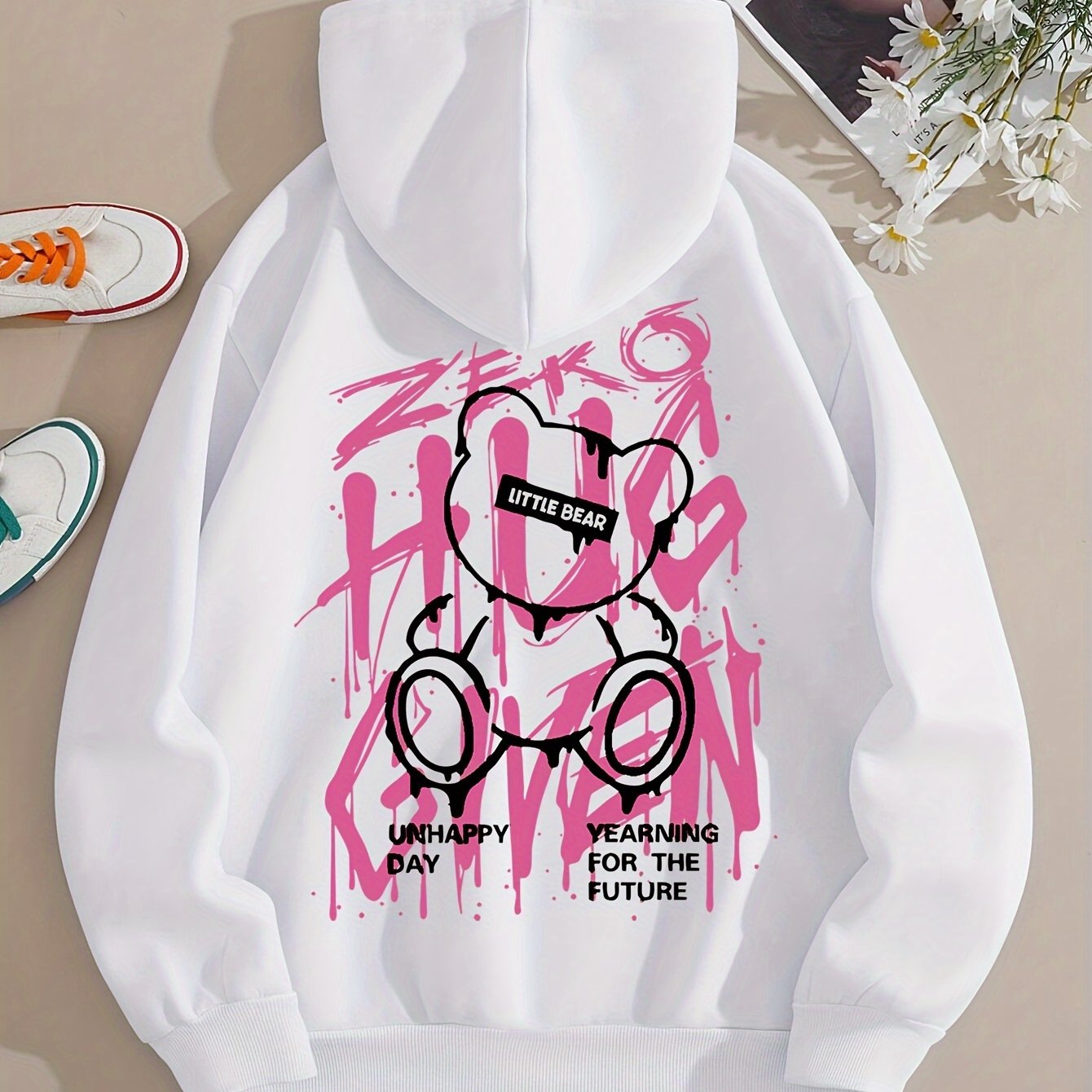 Women's Casual Letter Print Hoodie with Drawstring - Cozy Knit Pullover for Fall & Winter, Machine Washable