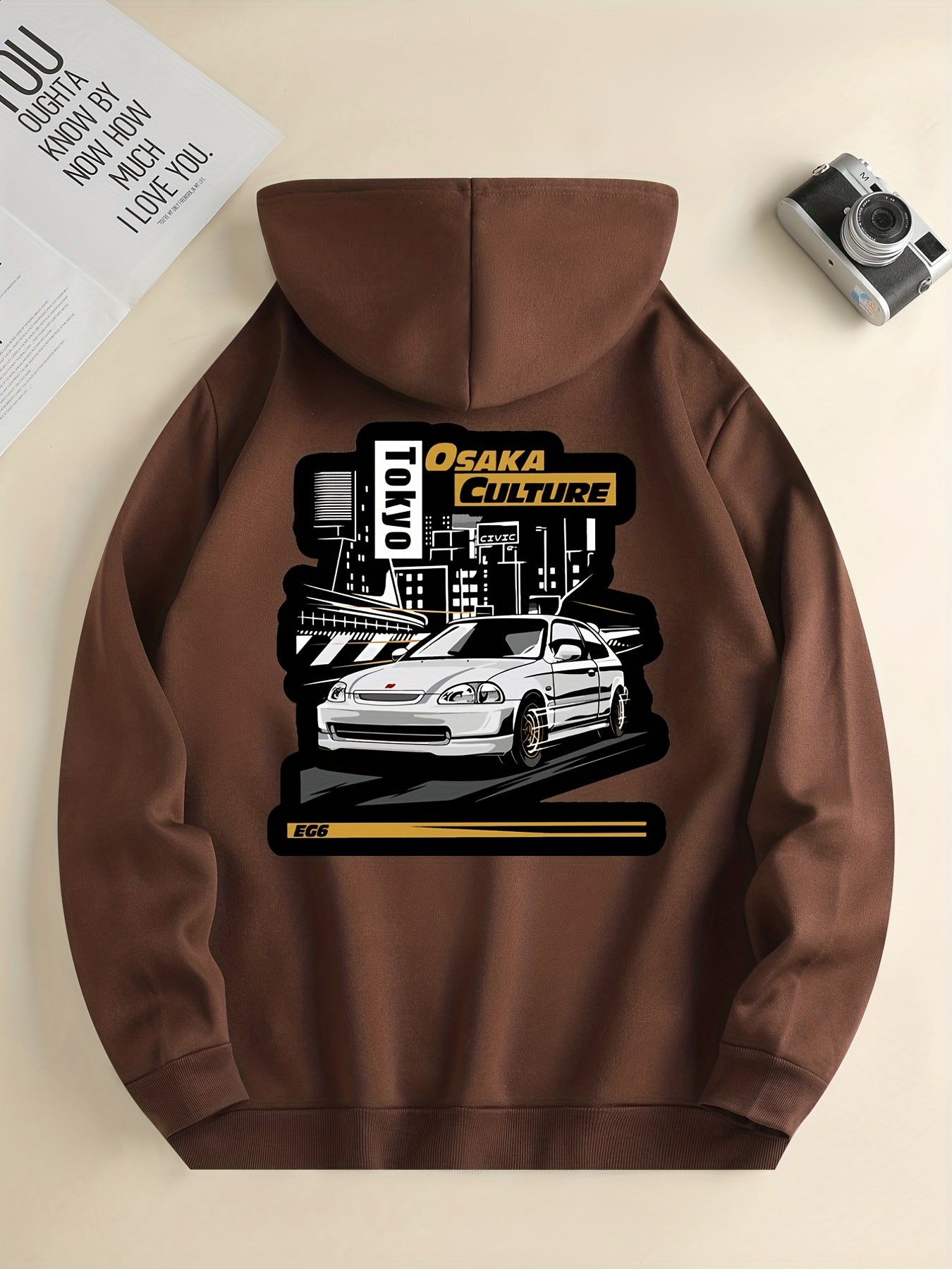JDM Racing Car Pattern Print Hoodie, Cool Hoodies For Men, Men's Casual Graphic Design Pullover Hooded Sweatshirt With Kangaroo Pocket Streetwear For Winter Fall, As Gifts