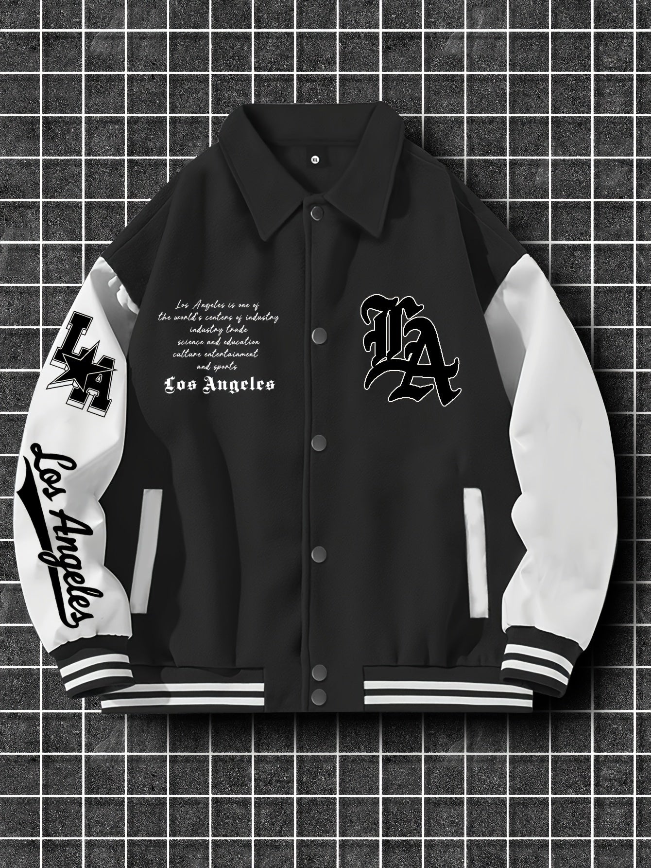 Men's Fashion Thick Collar Baseball Jacket, Random Print, Casual Style, Polyester Blend, Stretch Knit, Regular Fit, with Pockets, for Fall/Winter