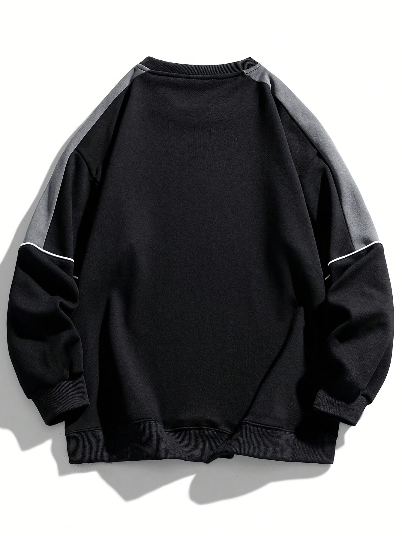 1pc Men'S Fashion Color Block Crew Neck Sweatshirt, Casual High-Weight Long Sleeve Pullover with Contrast Shoulder Sleeves, 100% Polyester Jersey Knit Fabric, Regular Fit