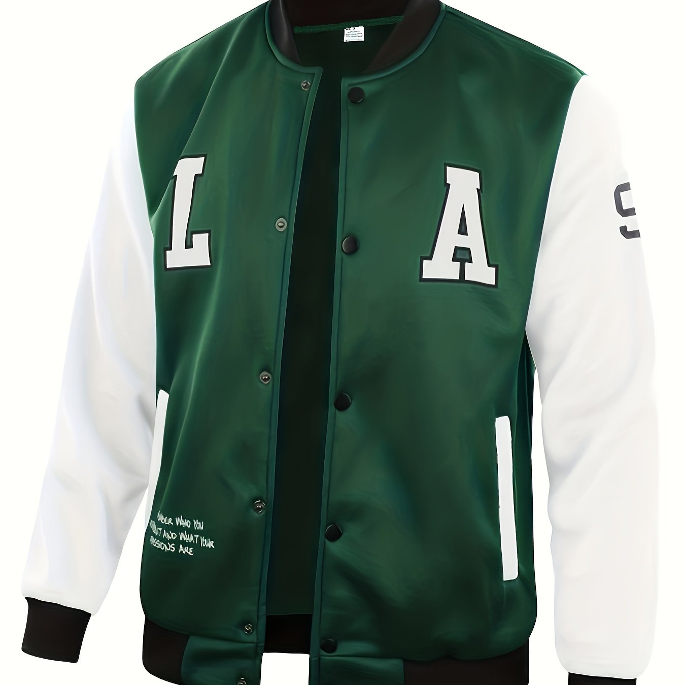 LA-03 Baseball Jacket - Polyester, Round Neck, Non-Transparent, Letter Pattern, Knitted, Loose Fit, Spring/Autumn