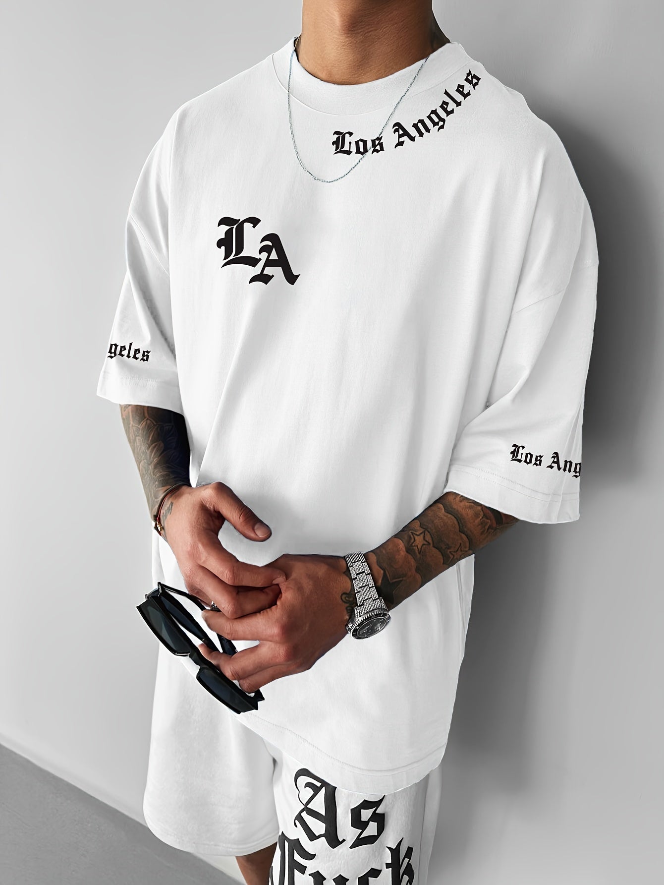 Men'S Casual Los Angeles Graphic Print T-Shirt Polyester Crew Neck Slight Stretch Summer Tee, Loose Fit Round Collar Short Sleeve Top for Men