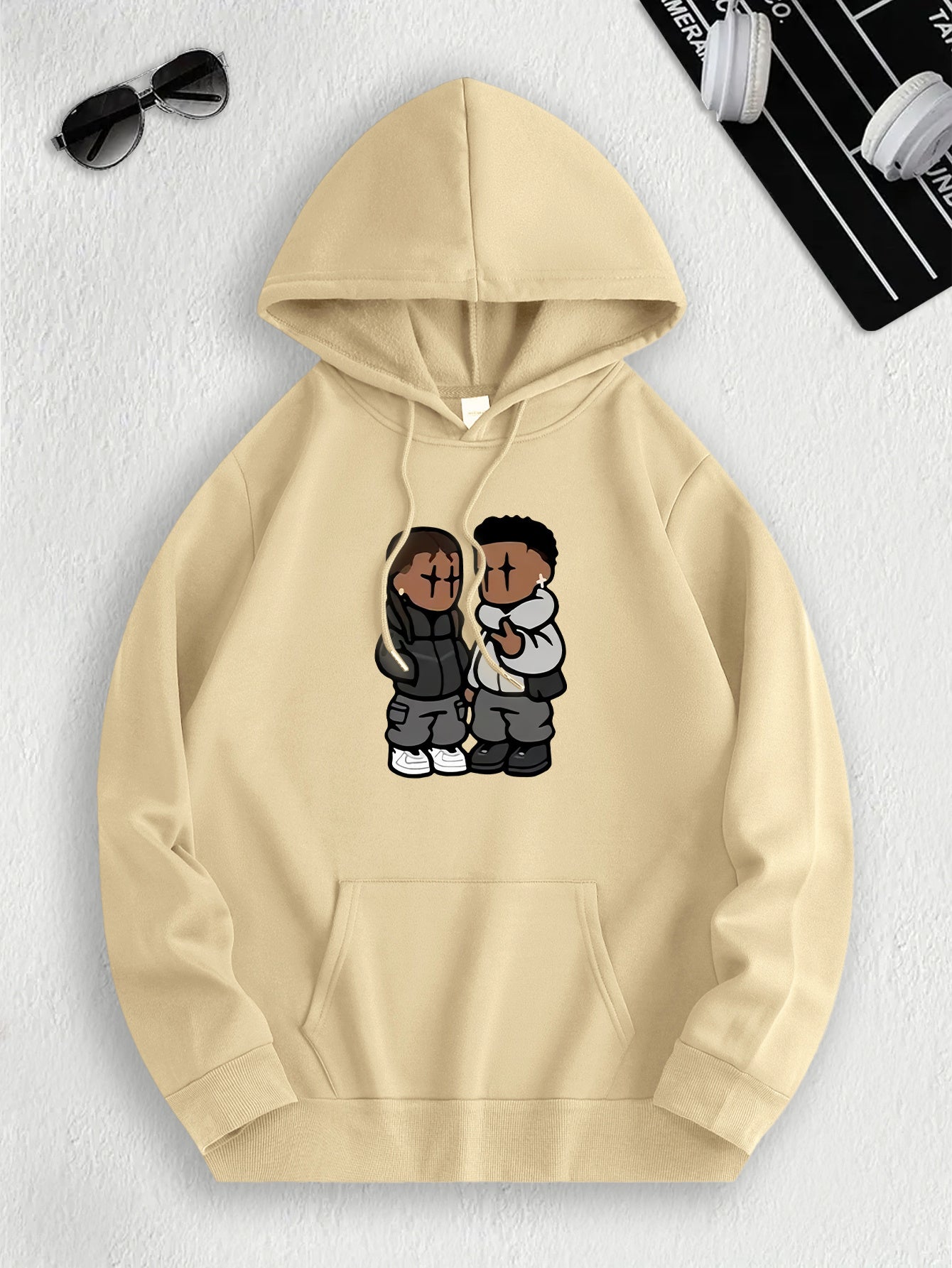 Men's Trendy Hoodie with Fleece-Lined Kangaroo Pocket - Casual & Comfortable, Cartoon Print Pullover Sweatshirt, K-pop, Fashion Design, Leisure Style, Conventional Version, ALL/Global/All