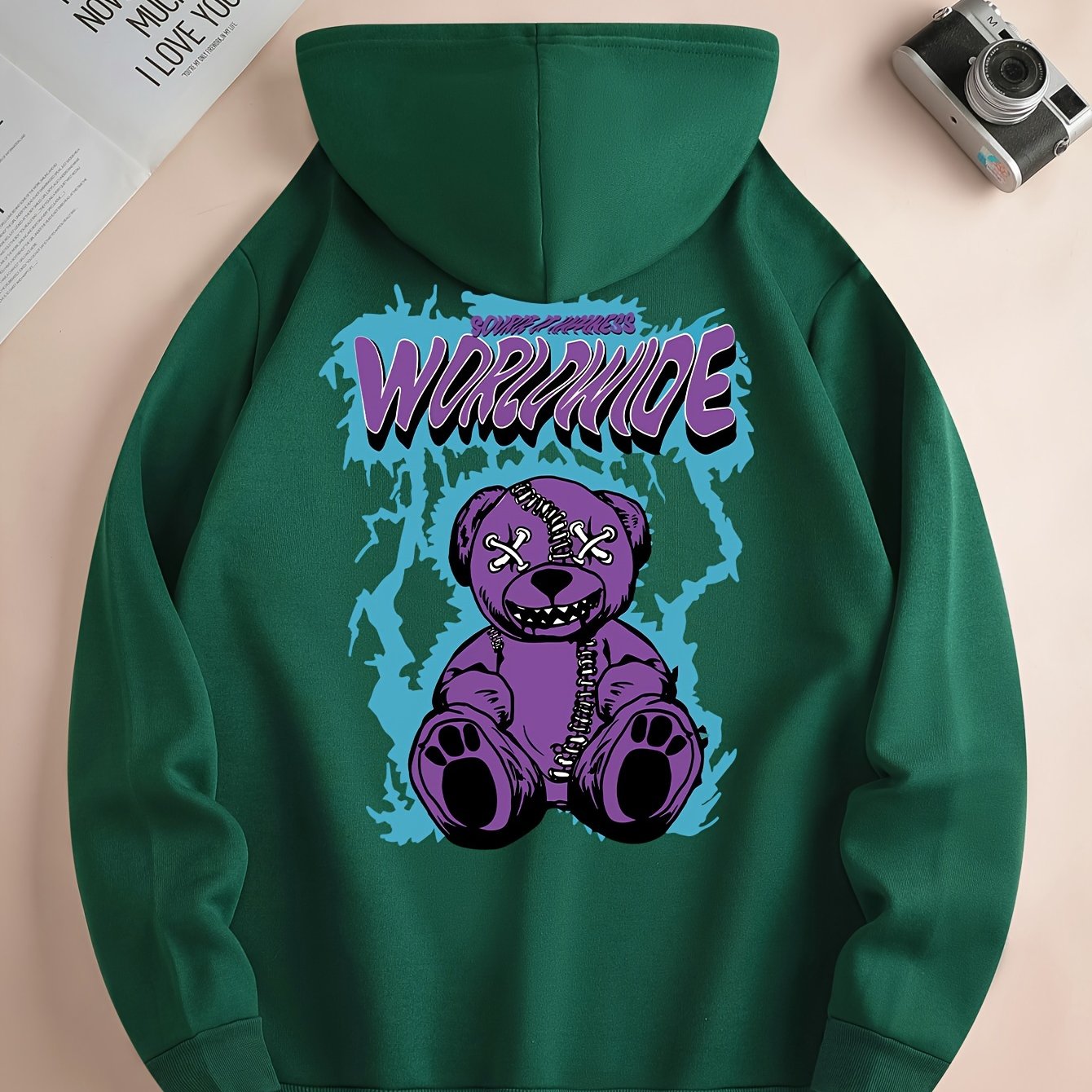 Worldwide Print Hoodie, Cool Hoodies For Men, Men's Casual Graphic Design Pullover Hooded Sweatshirt Retro Color Block Streetwear For Winter Fall, As Gifts