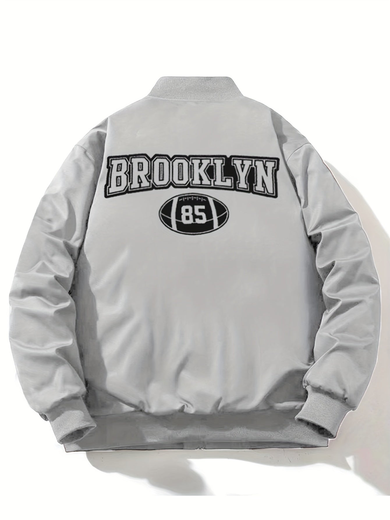 1pc Men'S Casual Bomber Jacket, Polyester 100% Lightweight Windbreaker, Letter Print, Baseball Collar, Long Sleeve, Regular Fit with Pockets, Zippered Front - Daily and Leisure Wear