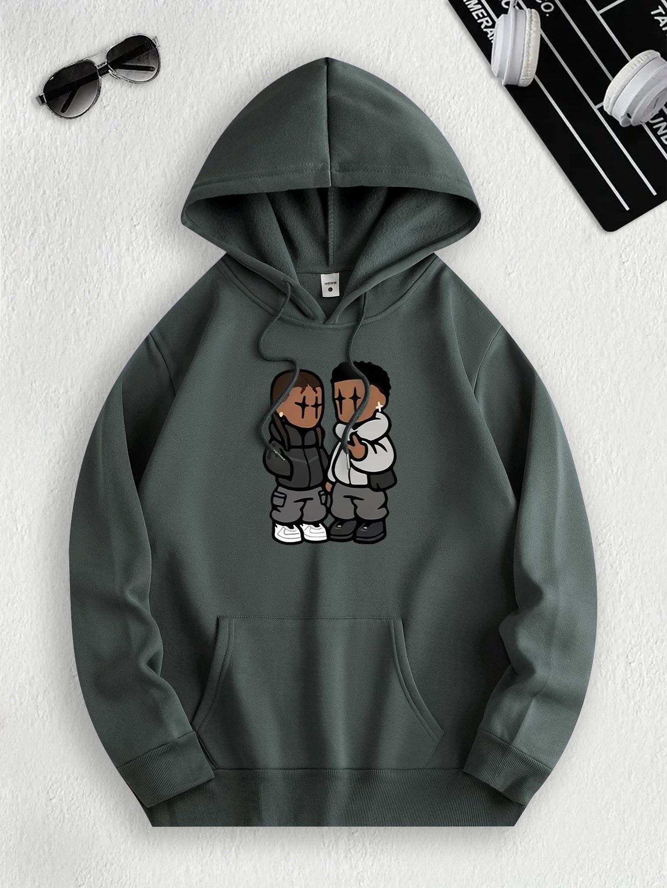 Men's Trendy Hoodie with Fleece-Lined Kangaroo Pocket - Casual & Comfortable, Cartoon Print Pullover Sweatshirt, K-pop, Fashion Design, Leisure Style, Conventional Version, ALL/Global/All