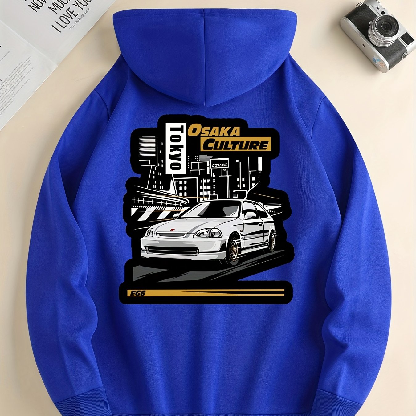JDM Racing Car Pattern Print Hoodie, Cool Hoodies For Men, Men's Casual Graphic Design Pullover Hooded Sweatshirt With Kangaroo Pocket Streetwear For Winter Fall, As Gifts