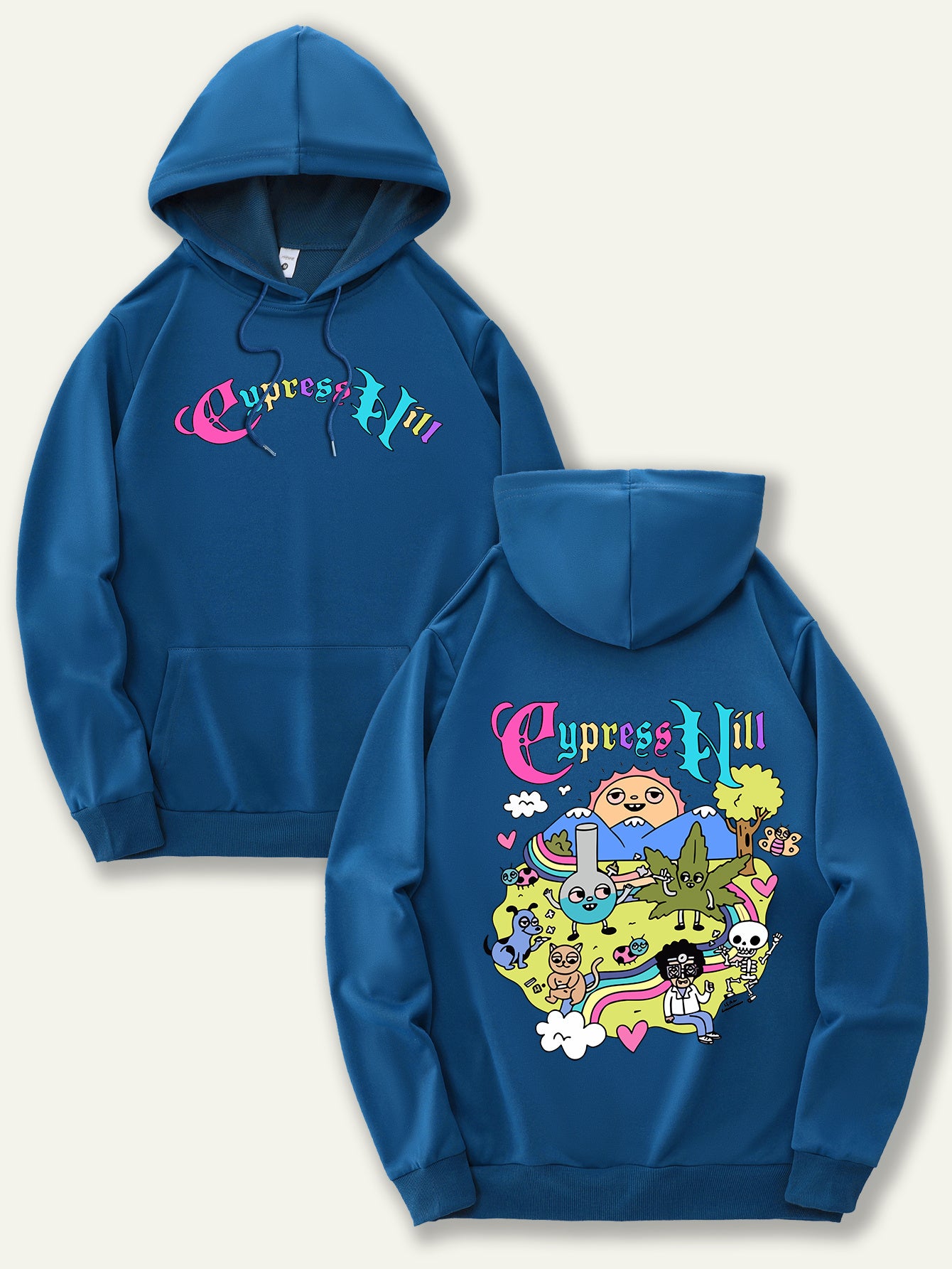 Men'S Fashion Hoodie with Cypress Hill Geometric Cartoon Print - All Season Casual Knit Polyester Sweatshirt with Hood, Drawstring, Kangaroo Pocket, Regular Fit - Unisex Stylish Pullover