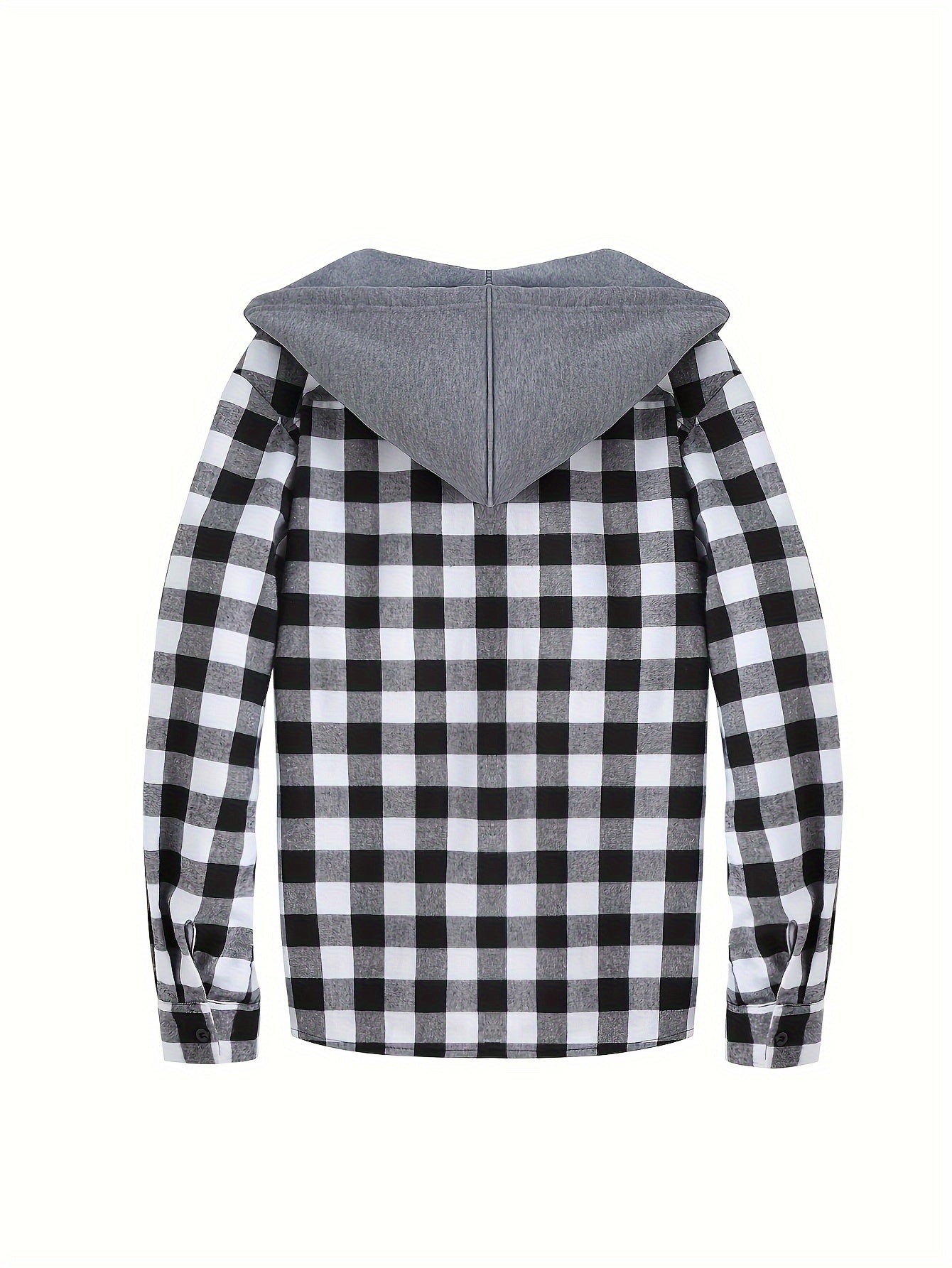 Fashionable Design Men's Plaid Pattern Hooded Long Sleeve And Button Up Shirt Jacket With Pockets, Chic And Trendy Hoodie Jacket For Outdoors Leisurewear