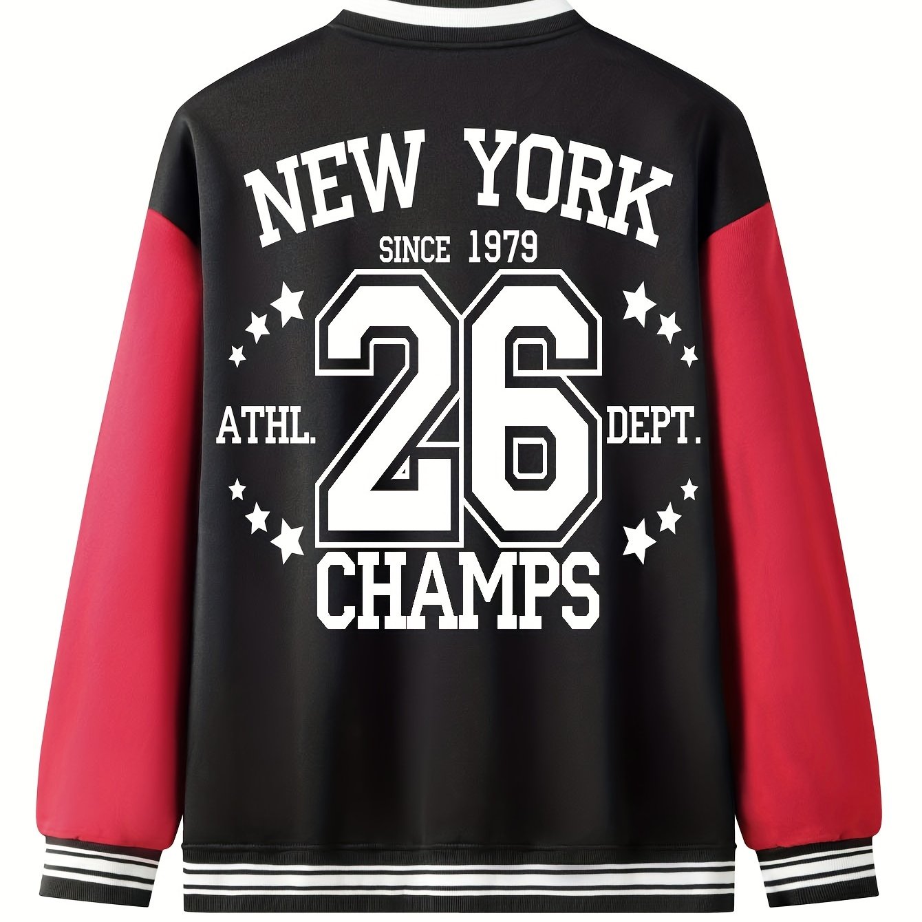 New York 26 Print Men's Fashion Trend Loose Casual Baseball Uniform Jacket, Suitable For Outdoor And Dating For Spring And Autumn