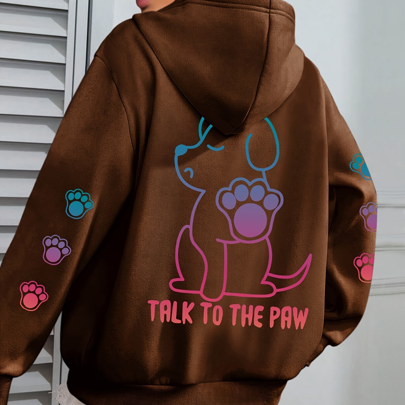 Women's Cozy Puppy Print Hoodie - Casual Long Sleeve with Kangaroo Pocket, Polyester Blend, Machine Washable - Perfect for Fall & Winter