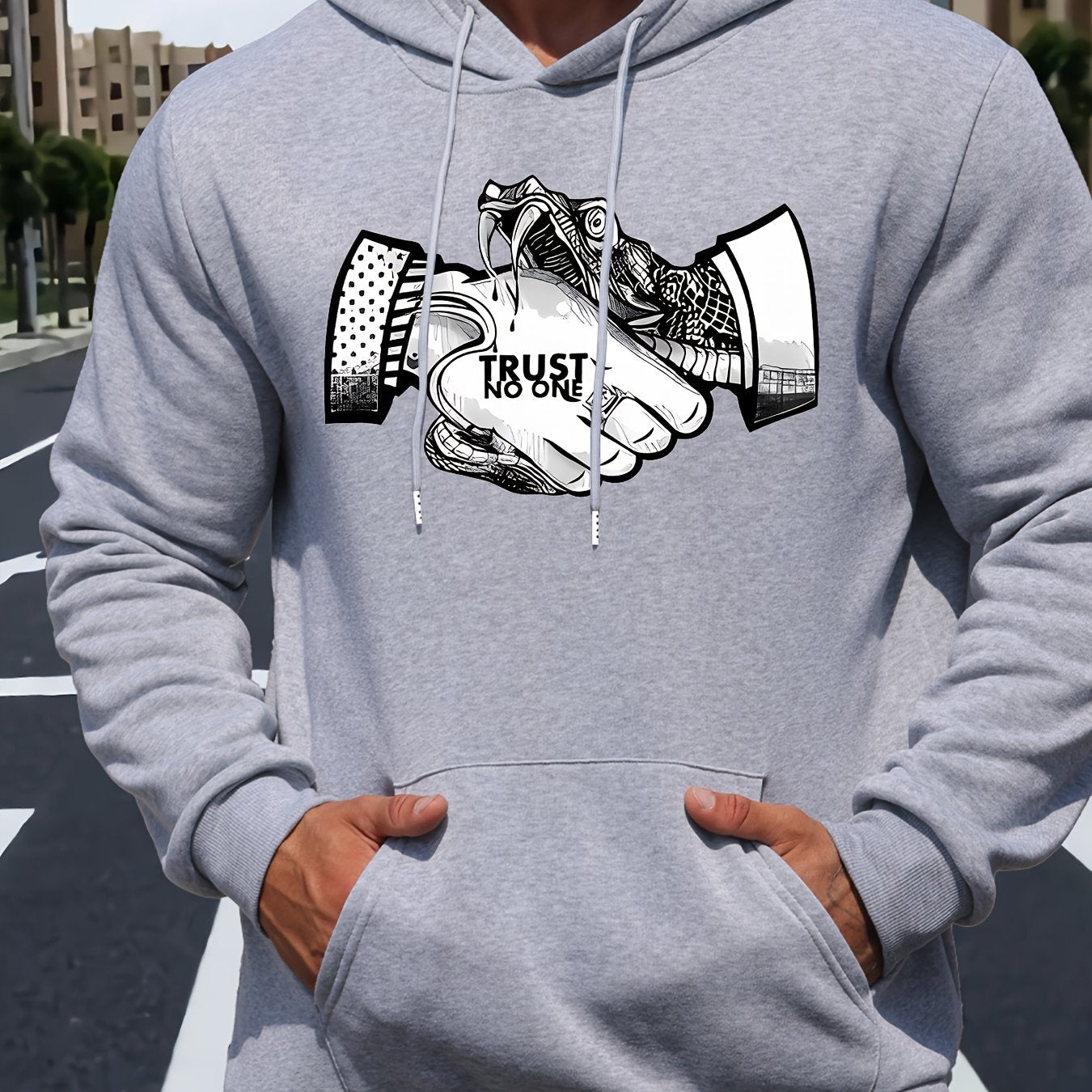 Men's Trust No One Graphic Print Casual Hoodie - 100% Polyester Knit Fabric with Hood, Slight Stretch, Regular Fit Long Sleeve Fashion Pullover for Fall/Winter