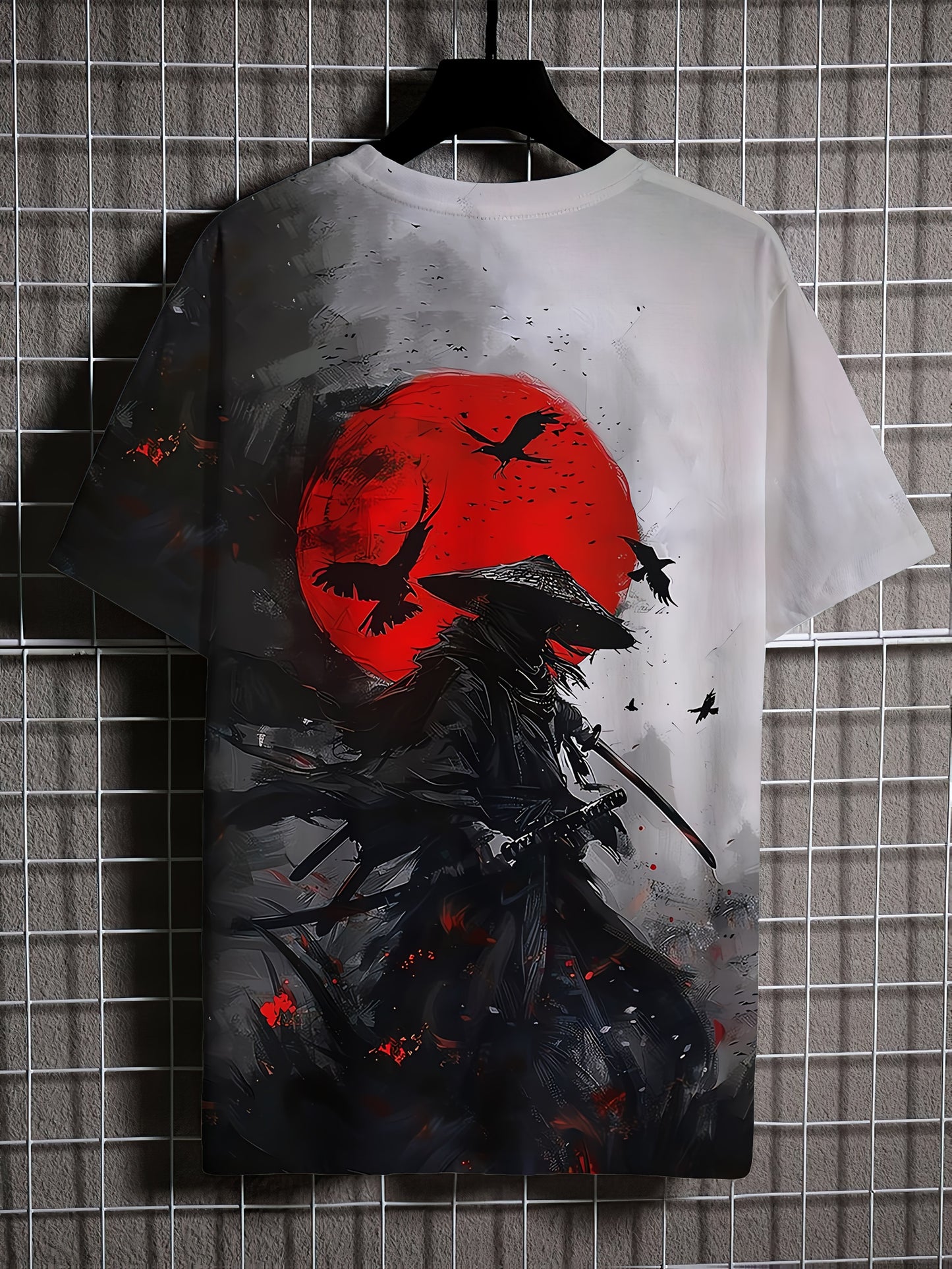 1pc Men'S 3D Digital Print Samurai Ink Painting Pattern T-Shirt, Short Sleeve Crew Neck Tee, Casual Summer Streetwear, Polyester Knit Fabric with Slight Stretch, Regular Fit for Teens