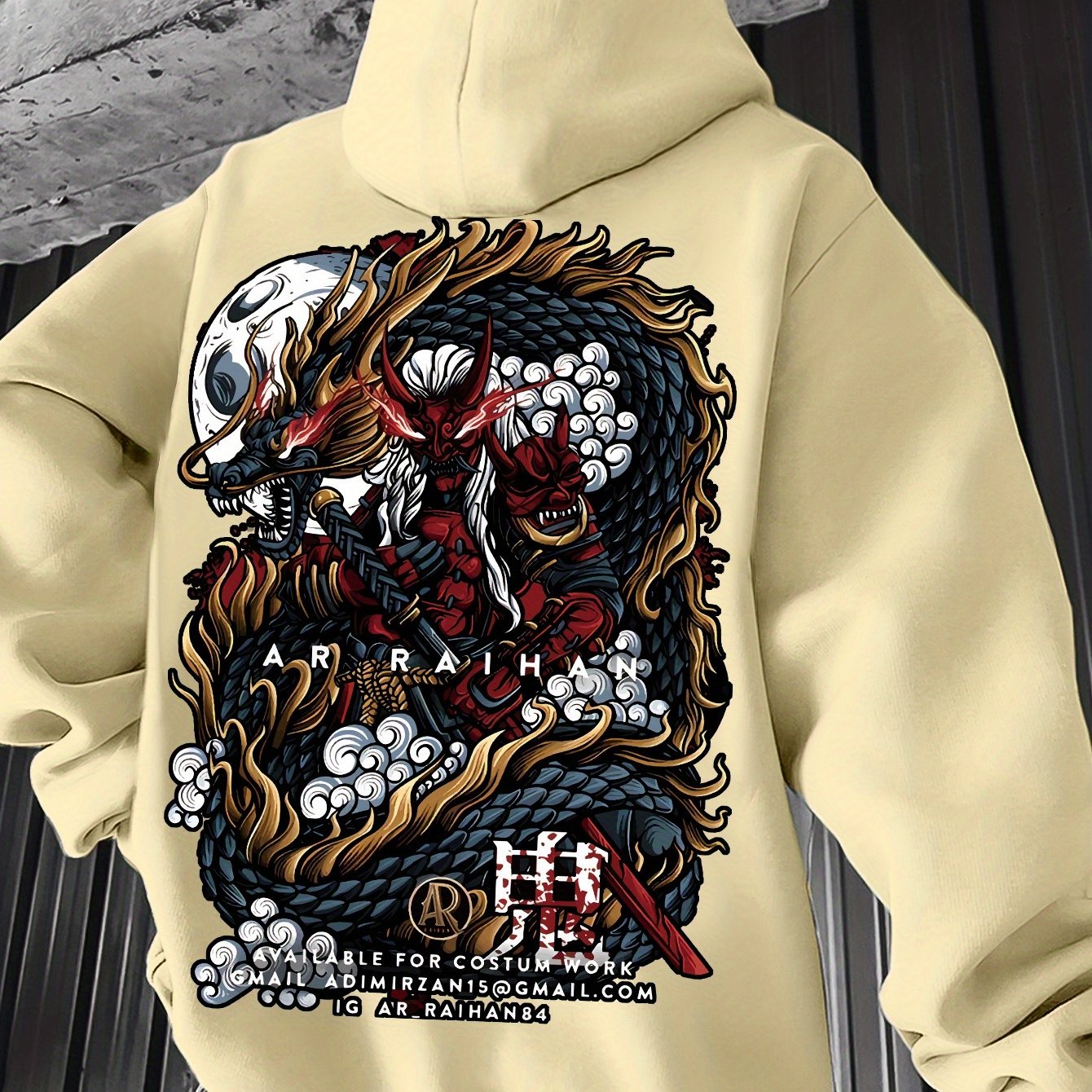 Men's Spring/Autumn Vintage Trendy Hoodie, Japanese Style, Geometric Pattern, Knitted Fabric, Casual Polyester, Regular Fit, Pullover with Hood