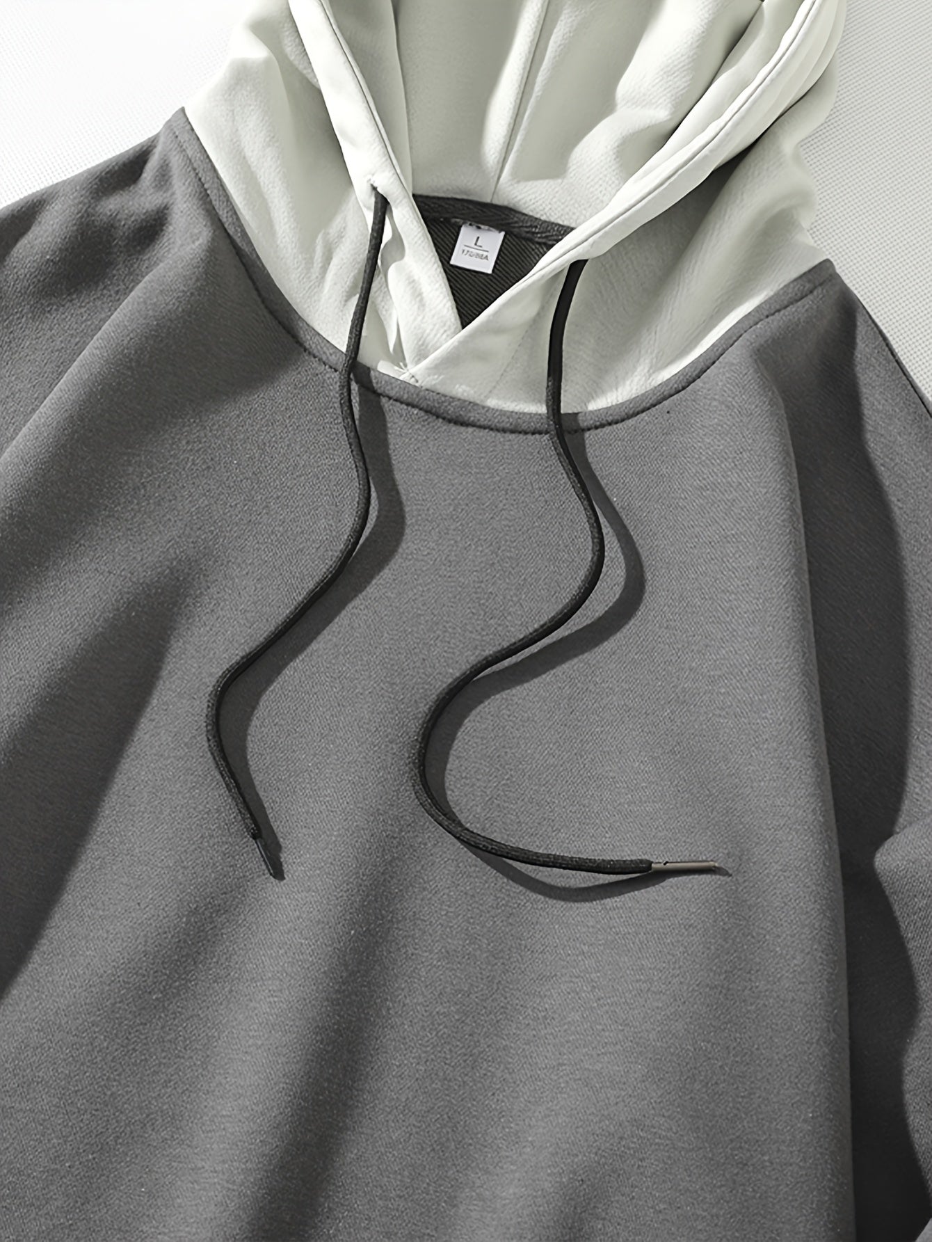 Men'S Fashion Casual Hooded Sweatshirt, 100% Polyester Knit Fabric, Long Sleeve, Loose Fit Pullover with Geometric Applique Design, Medium Stretch, for Spring/Autumn Trendy Streetwear