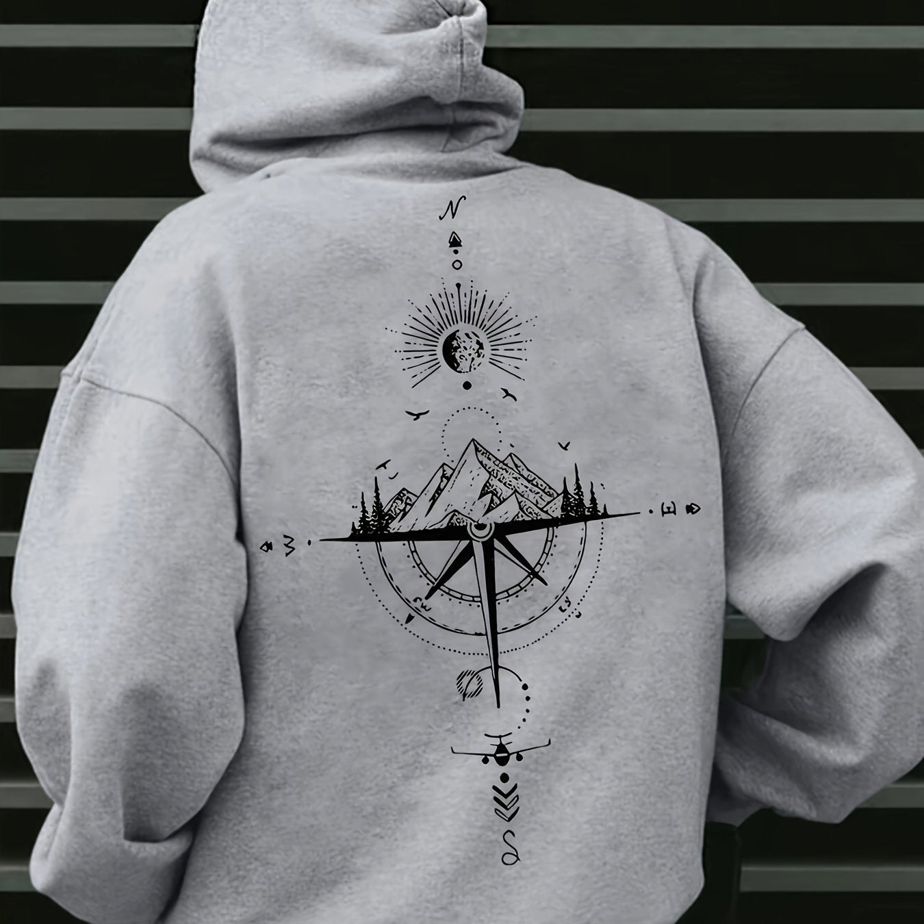 1pc Men'S Autumn Winter Galaxy Print Hooded Sweatshirt, Casual Sports Style French Terry Hoodie with Pocket, Non-Stretch Knit Fabric, Loose Fit
