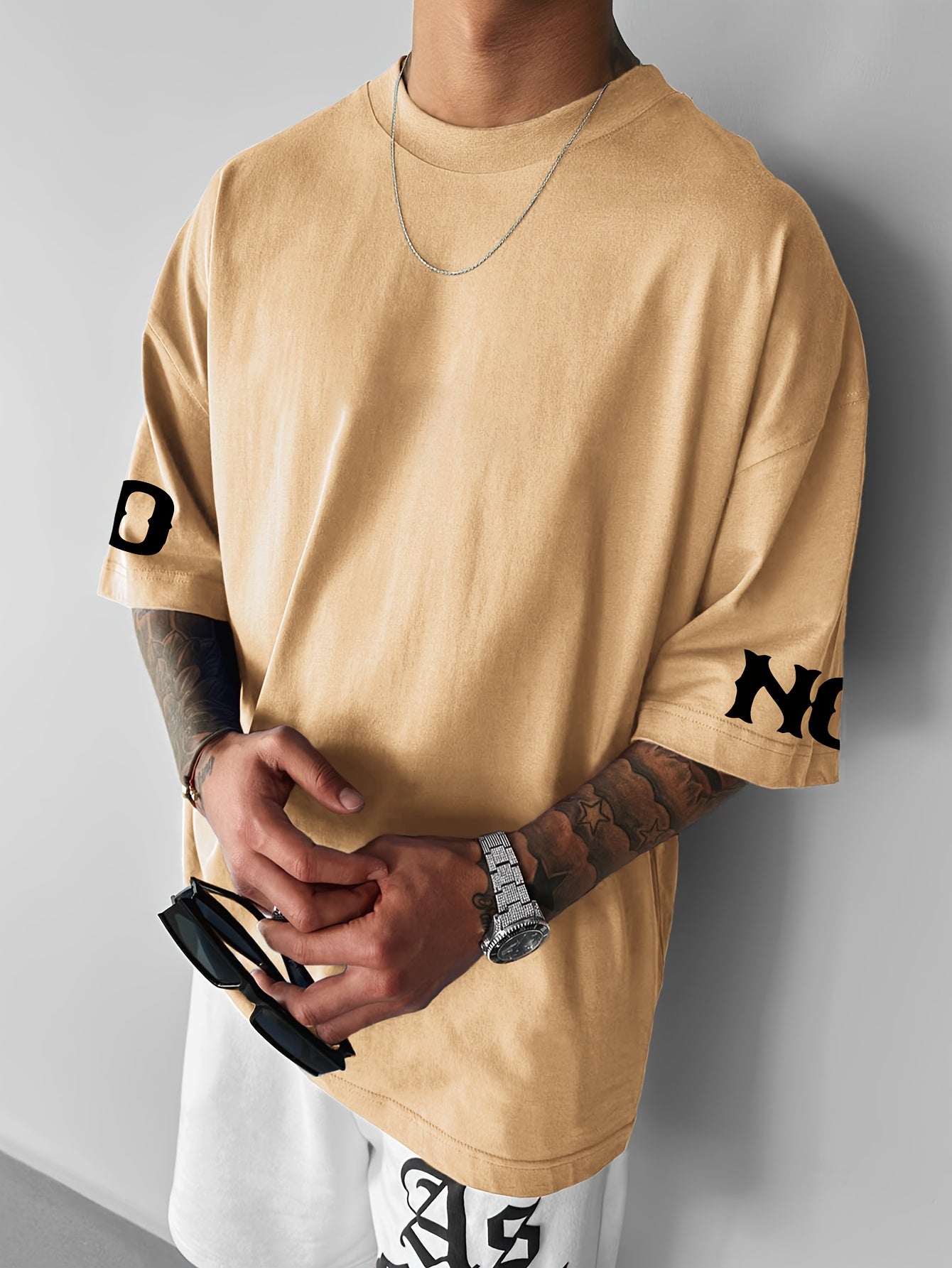 Men's Casual Loose-Fit T-Shirt with Stylish Letter Print - Breathable Polyester, Round Neck, Summer Wear