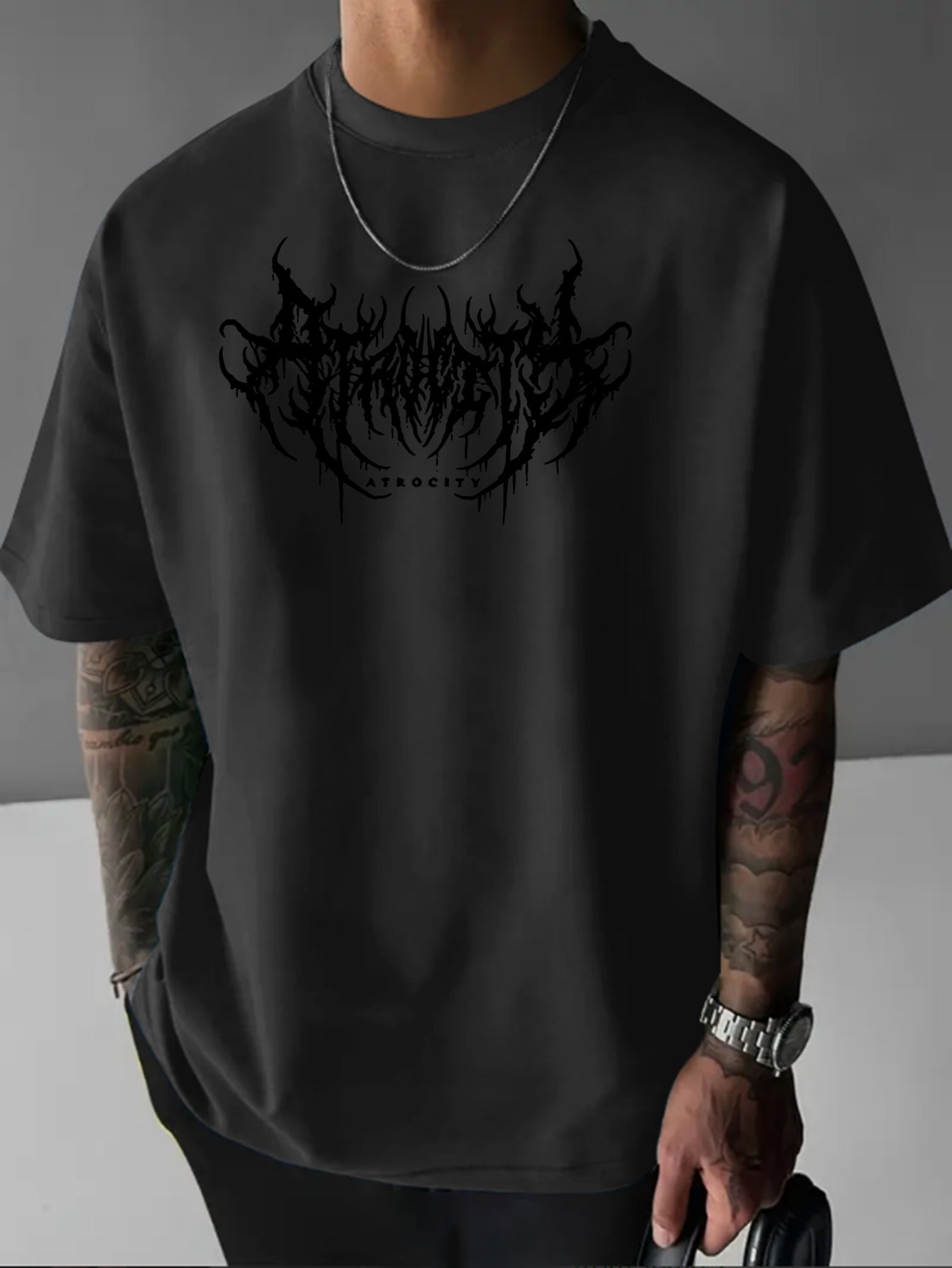 YF0237 Abstract ATROCITY Casual Breathable Trendy Street Fashion Comfortable Oversized T-Shirt for Men
