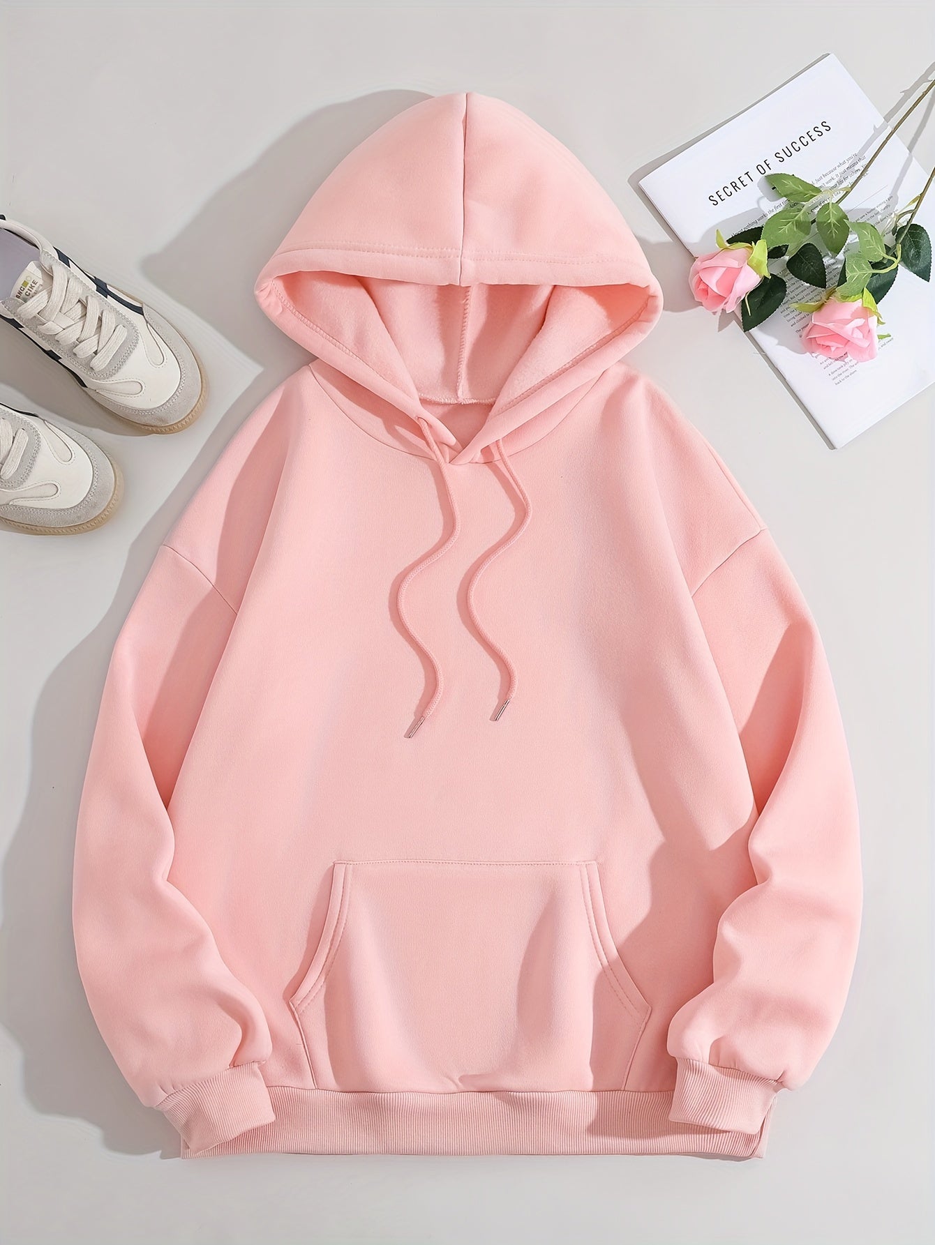 Ladies Fashion Hoodie: Relaxed Style, Polyester Material, Knit Fabric, All Seasons, No Detail, Letter Pattern
