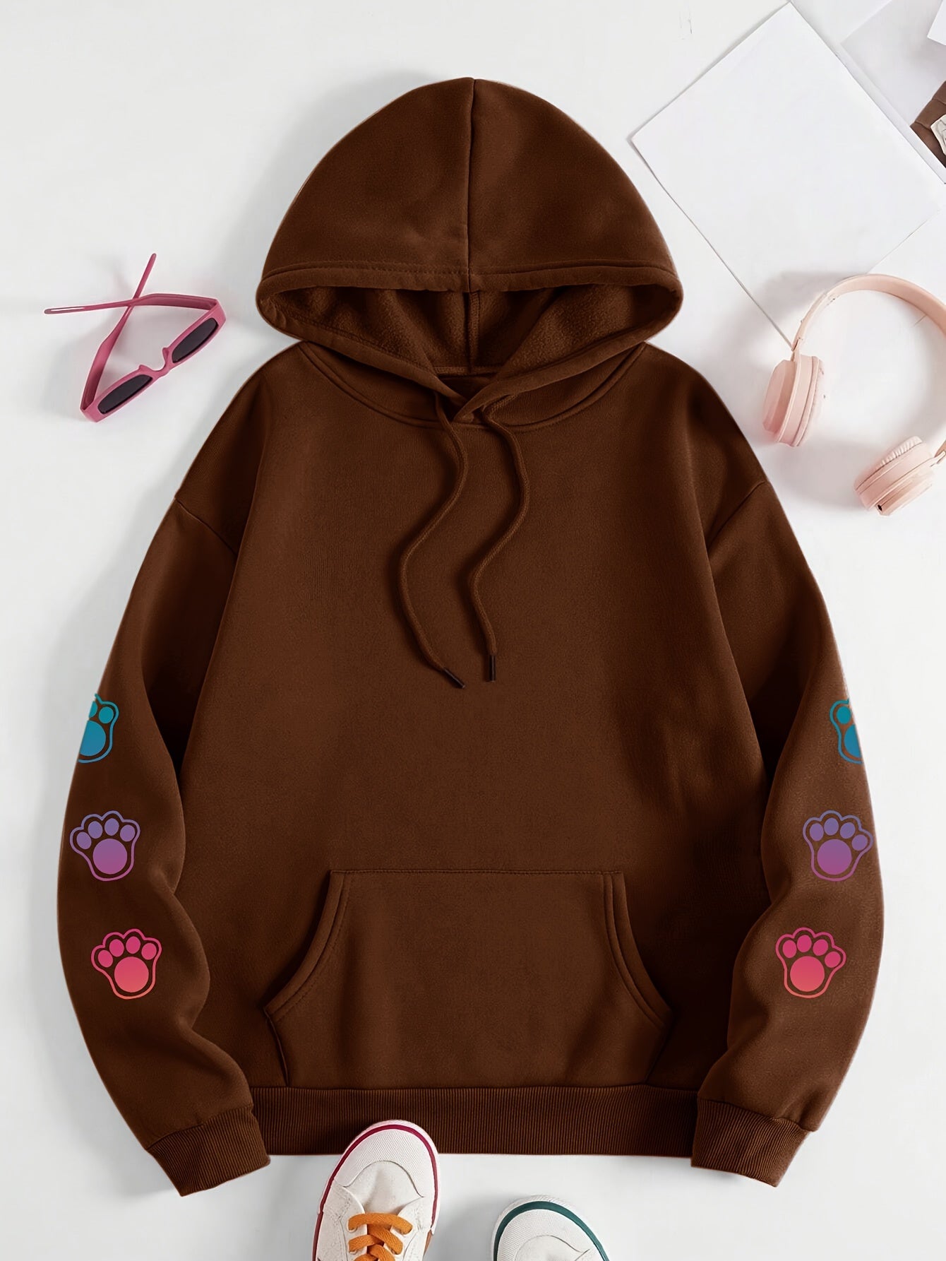 Women's Cozy Puppy Print Hoodie - Casual Long Sleeve with Kangaroo Pocket, Polyester Blend, Machine Washable - Perfect for Fall & Winter