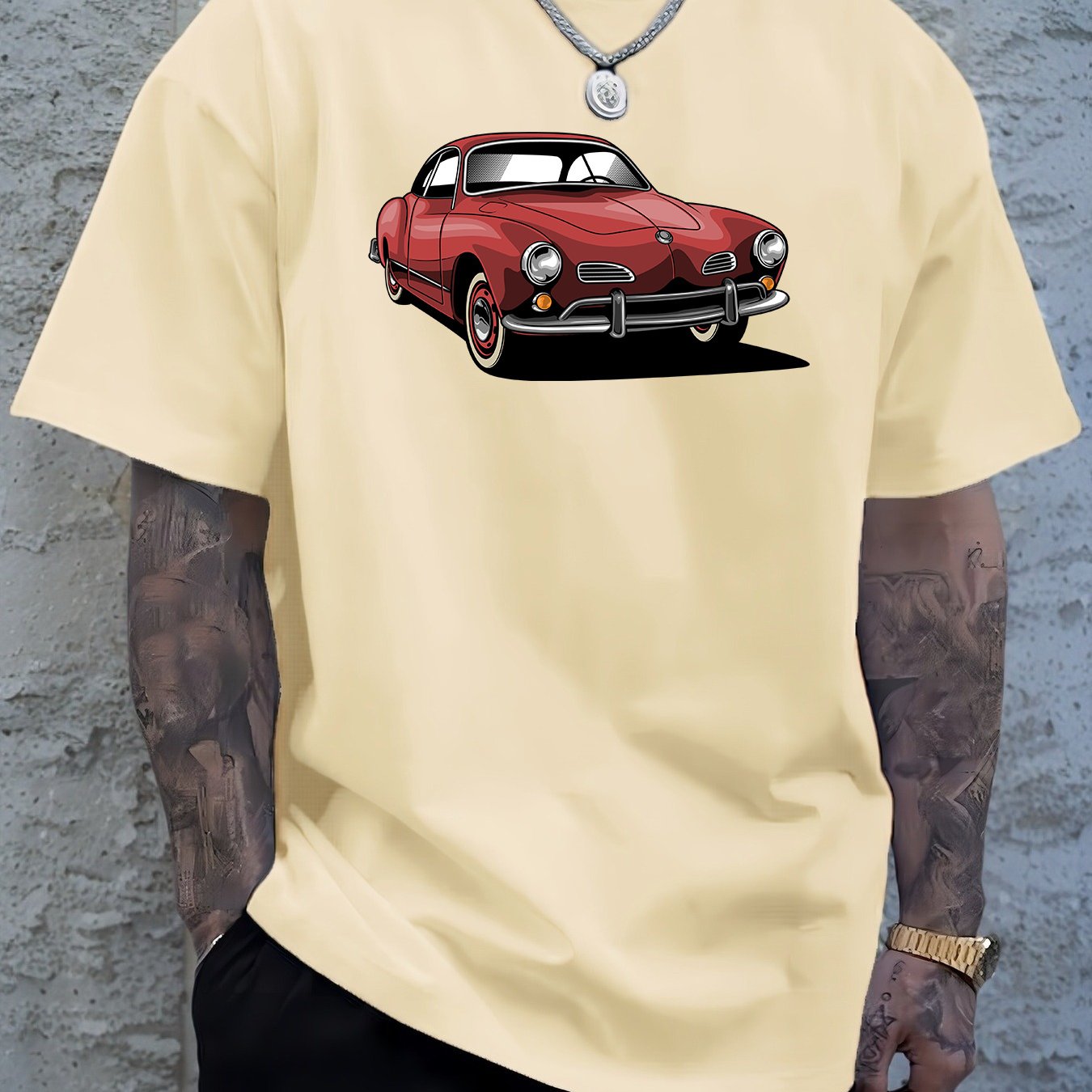 Men's Navy Blue Graphic Tee with Vintage Car Illustration - Casual & Sporty Polyester Round Neck T-Shirt, Machine Washable - Perfect for Summer Outings, Cool Oversized Tee Shirts