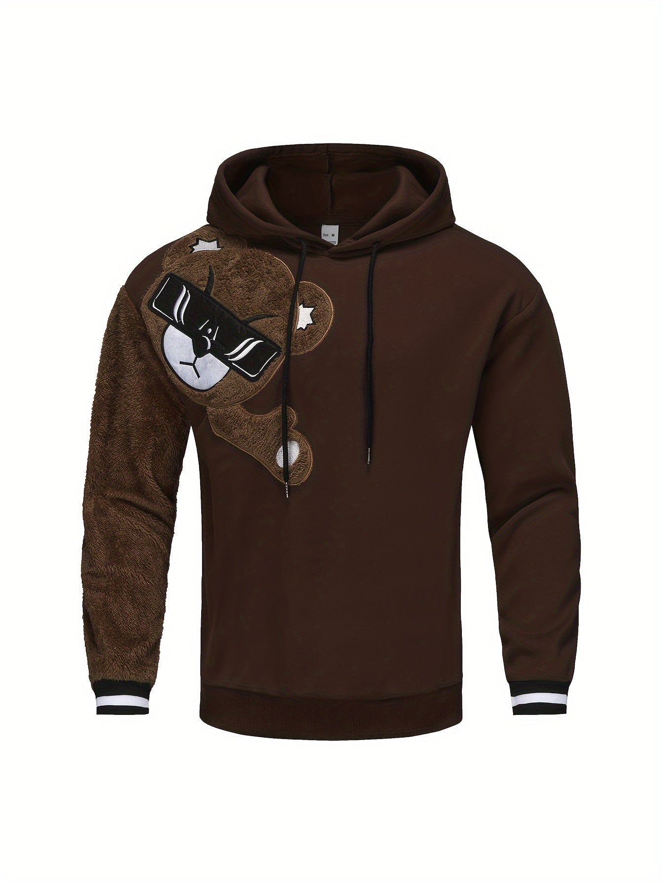 Men's Color Block Bruin Graphic Print Hoodie, Casual Long Sleeve Hooded Sweatshirt For Fall Winter Outdoor