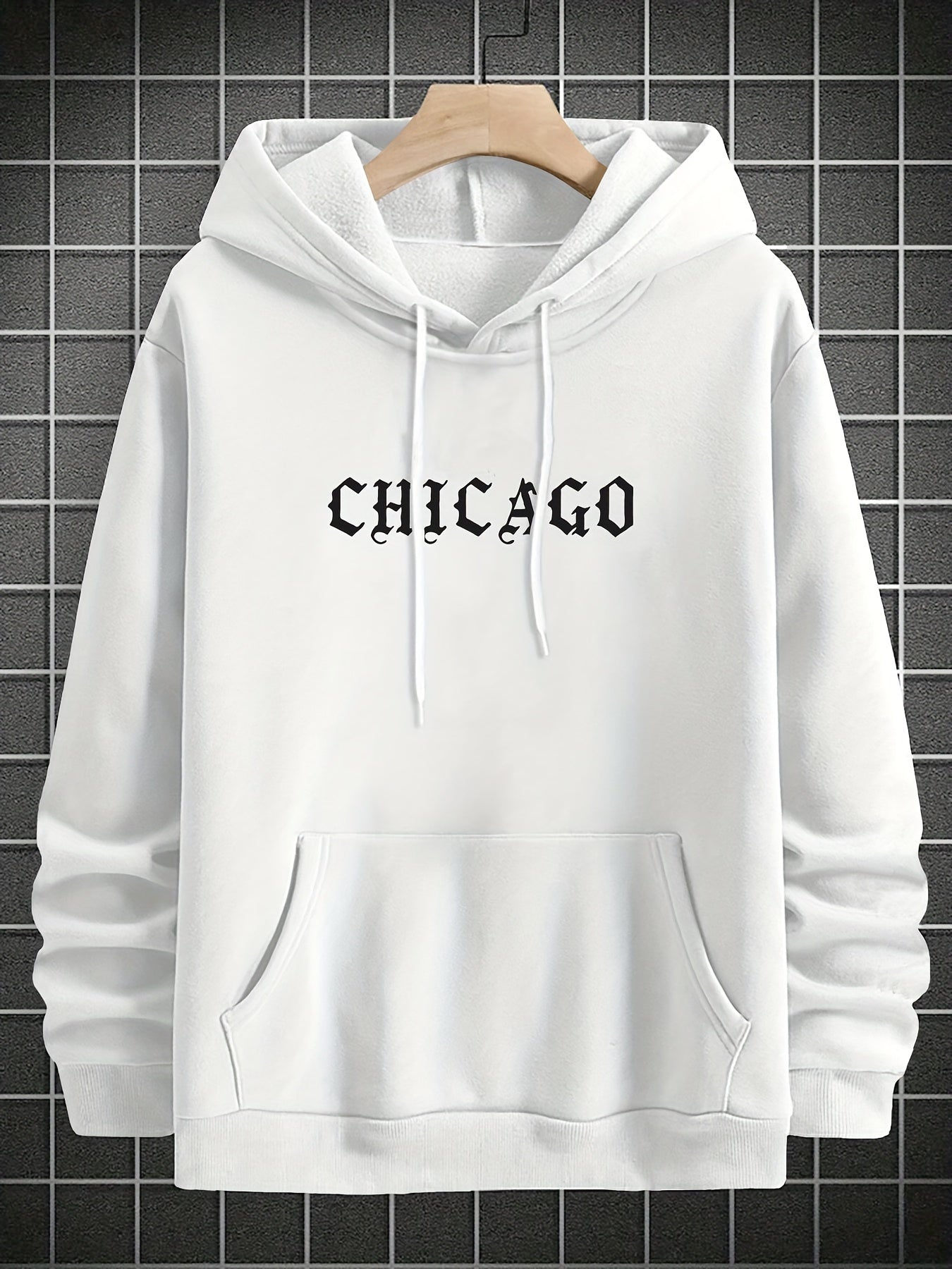 Men's Casual Hoodie with Unique Print Design - Soft Polyester, Machine Washable, Loose Fit Pullover with Kangaroo Pocket