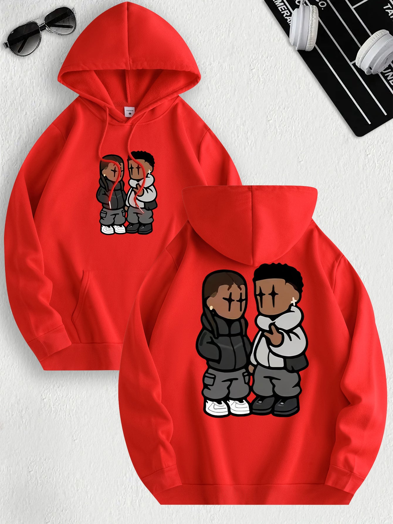 Men's Trendy Hoodie with Fleece-Lined Kangaroo Pocket - Casual & Comfortable, Cartoon Print Pullover Sweatshirt, K-pop, Fashion Design, Leisure Style, Conventional Version, ALL/Global/All