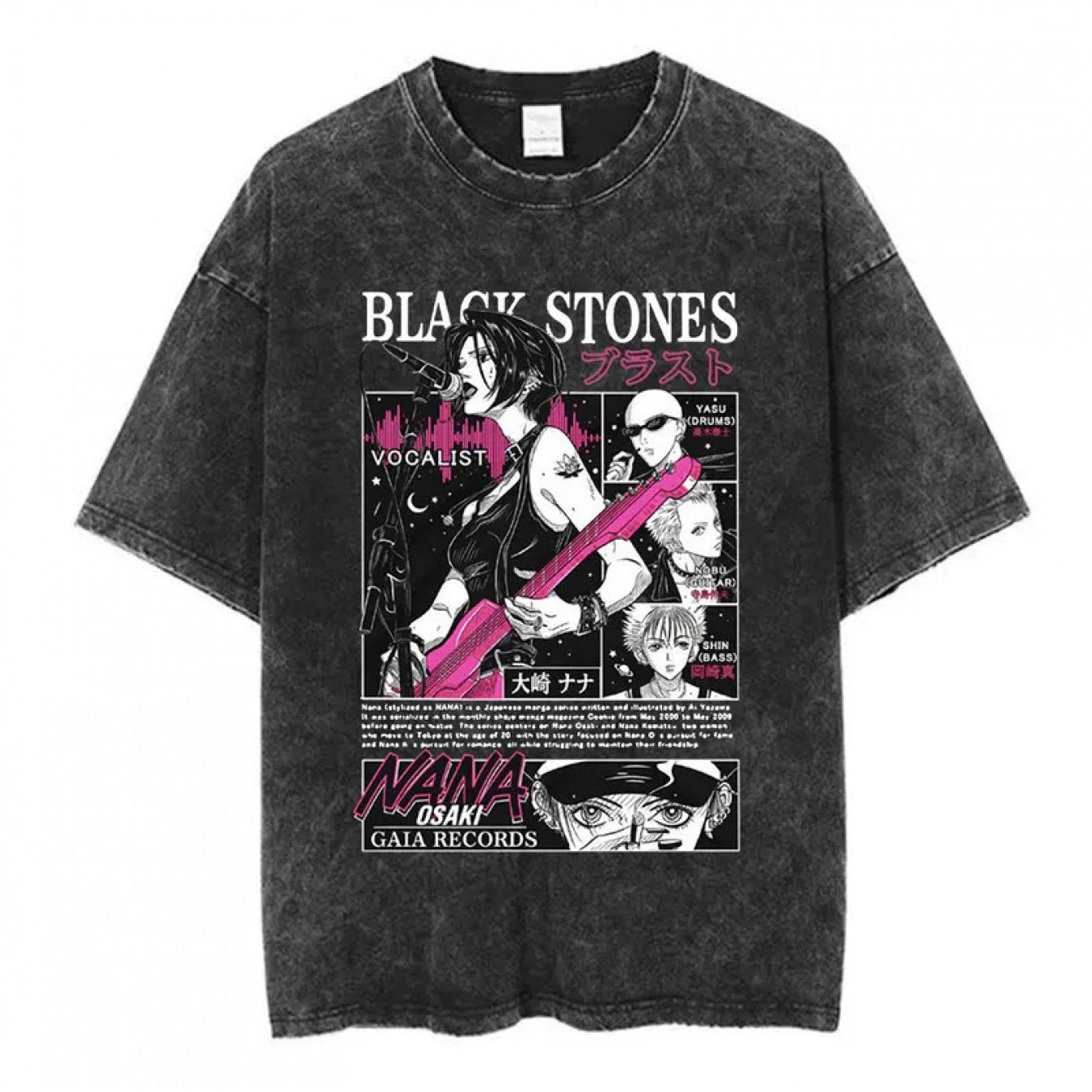 Vintage Washed T-Shirts Featuring Nana Osaki from Japanese Manga, Suitable for Both Men And Women, with a Harajuku Hip Hop Style, Short Sleeves, Made of 100% Cotton, And Designed in an Oversized Fit.