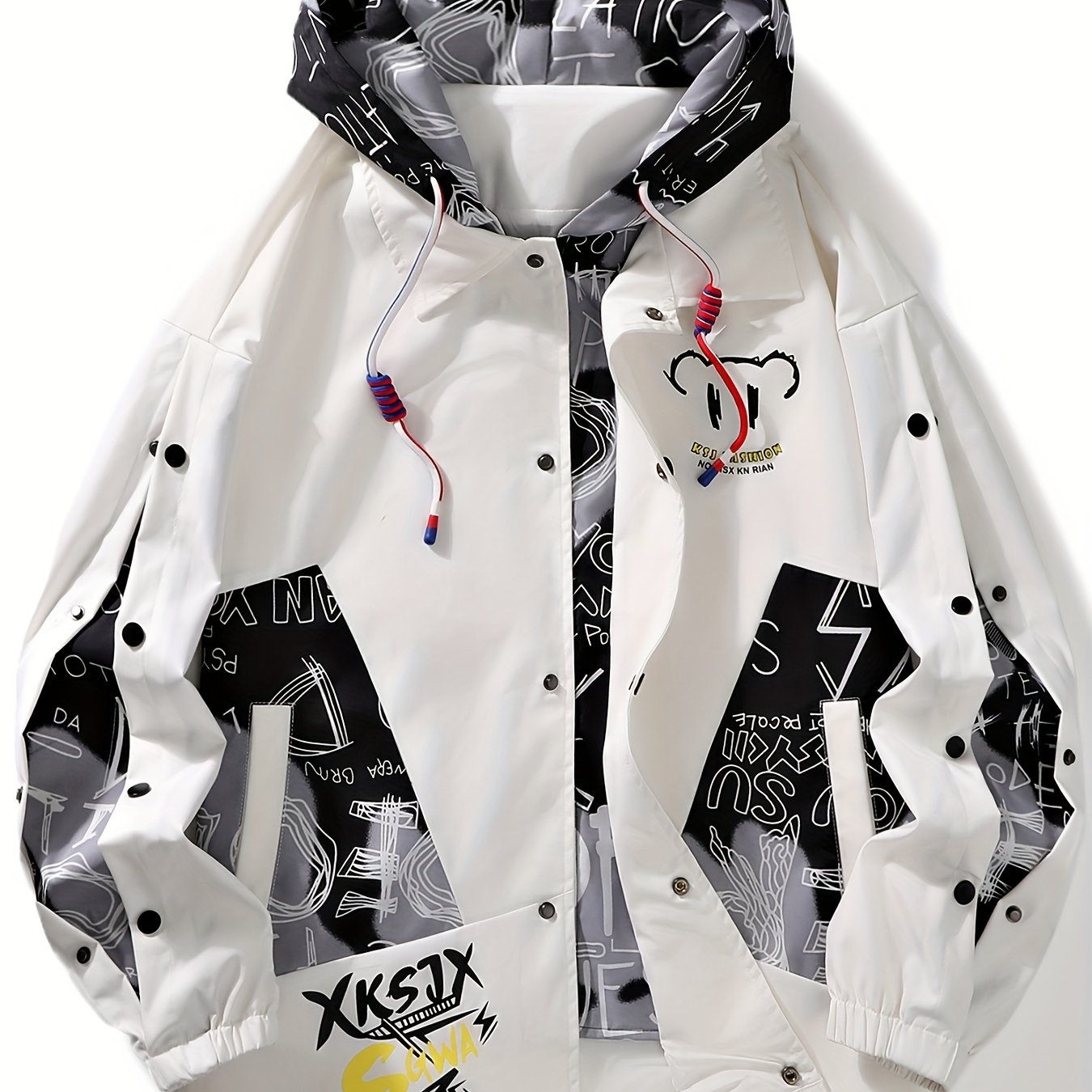 Men's Trendy Hooded Baseball Jacket - Color Block, Loose Fit for Spring & Fall Outdoor Activities like Hiking, Hunting, Camping