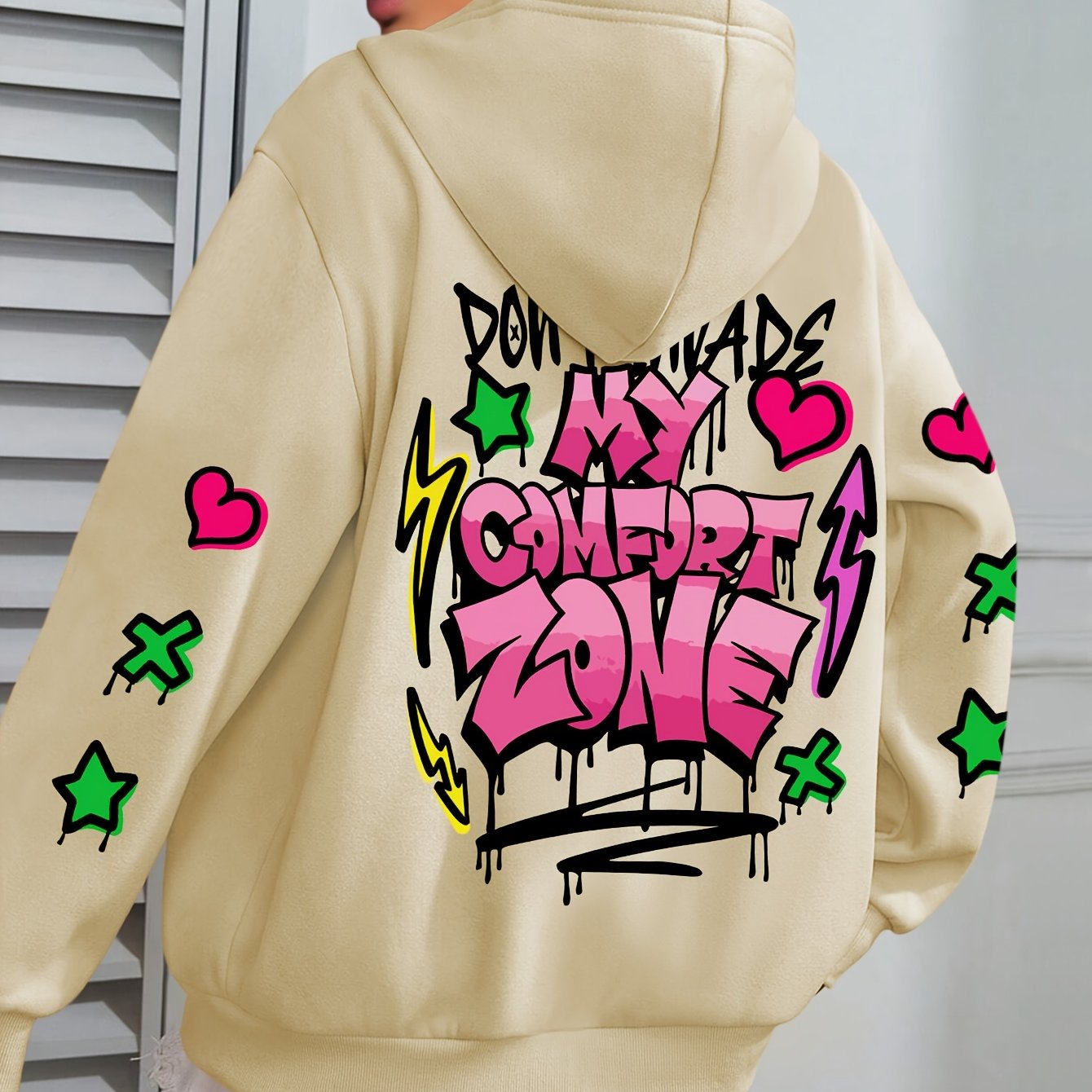 Women's Plus Size Graffiti-Style Hoodie - Casual Long Sleeve with Pocket, Purple "MY COMFORT ZONE" Graphic Hooded Sweatshirt for Fall & Winter, Cozy Pullover | Graffiti Print Hoodie | Fleecelined Comfort, Sweater Hoodie