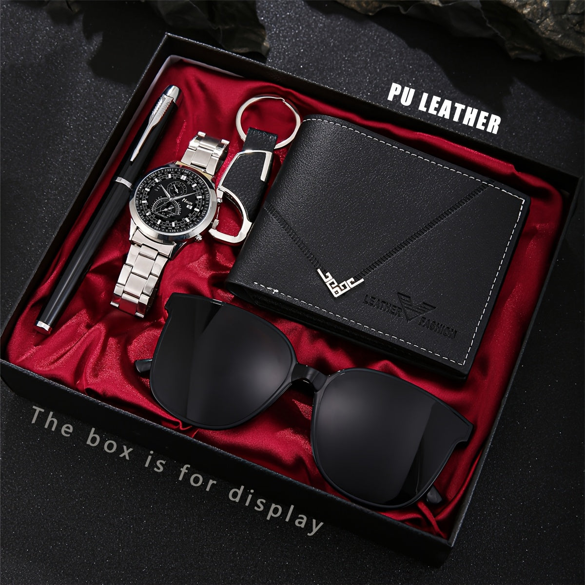 5pcs Men's Gift Box Set, Watch, Wallet, Pen, Keychain plus Glasses Combination, Unique Matching for You, Letting You Release Your Luxurious Temperament