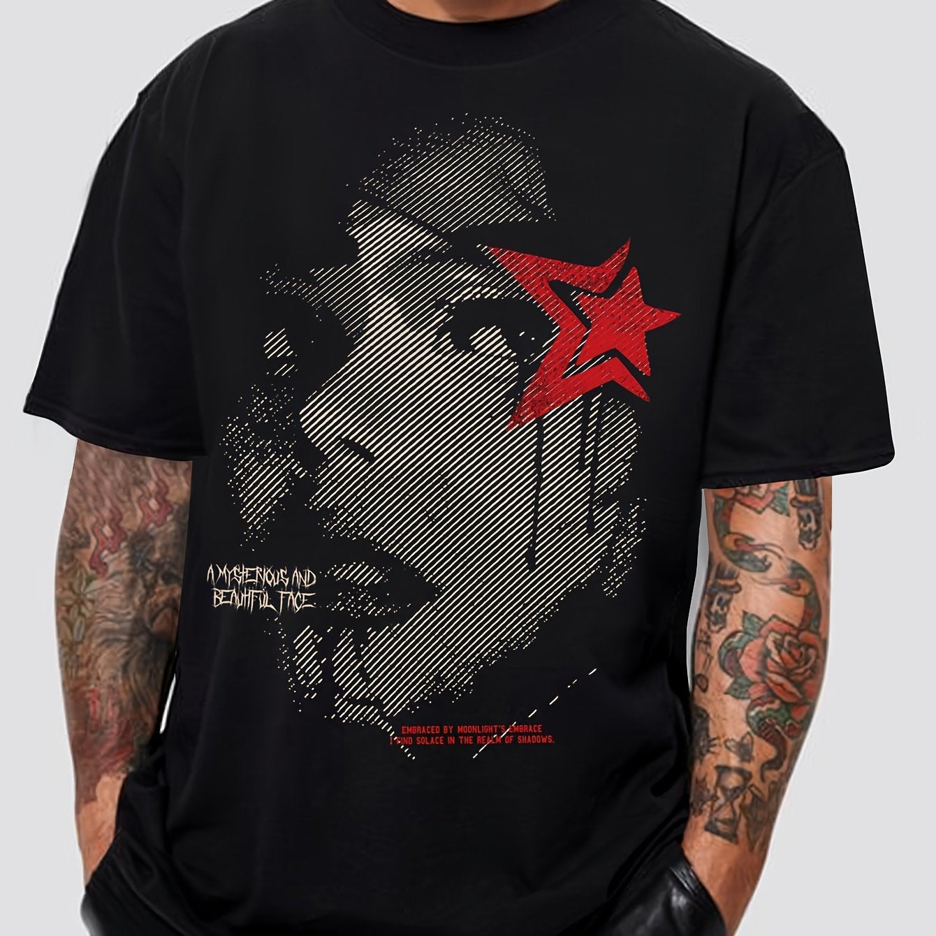 KOURRTER Men's Casual Graphic Tee - Loose Fit, Breathable Polyester Blend, Crew Neck, Short Sleeve Shirt with Unique Portrait Design