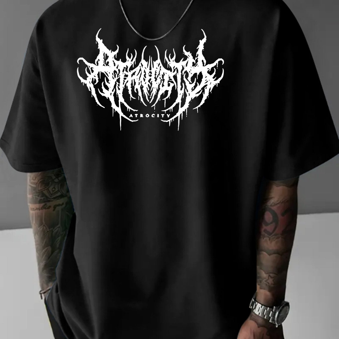YF0237 Abstract ATROCITY Casual Breathable Trendy Street Fashion Comfortable Oversized T-Shirt for Men