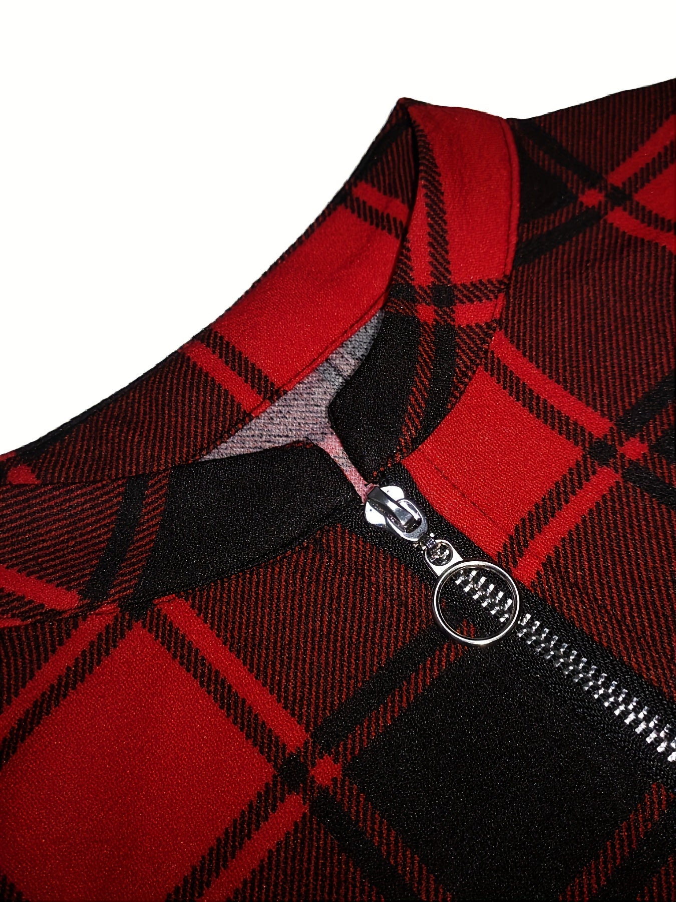 Women'S Casual Plaid Dress with Drawstring - 100% Polyester Knit Fabric, Boat Collar, Long Sleeve, Fit and Flare Design for Spring/Summer/Fall