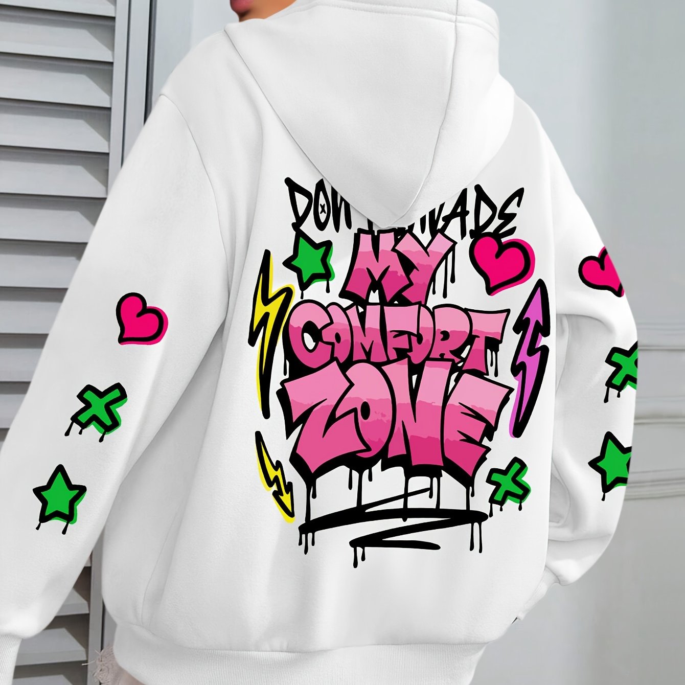 Women's Plus Size Graffiti-Style Hoodie - Casual Long Sleeve with Pocket, Purple "MY COMFORT ZONE" Graphic Hooded Sweatshirt for Fall & Winter, Cozy Pullover | Graffiti Print Hoodie | Fleecelined Comfort, Sweater Hoodie