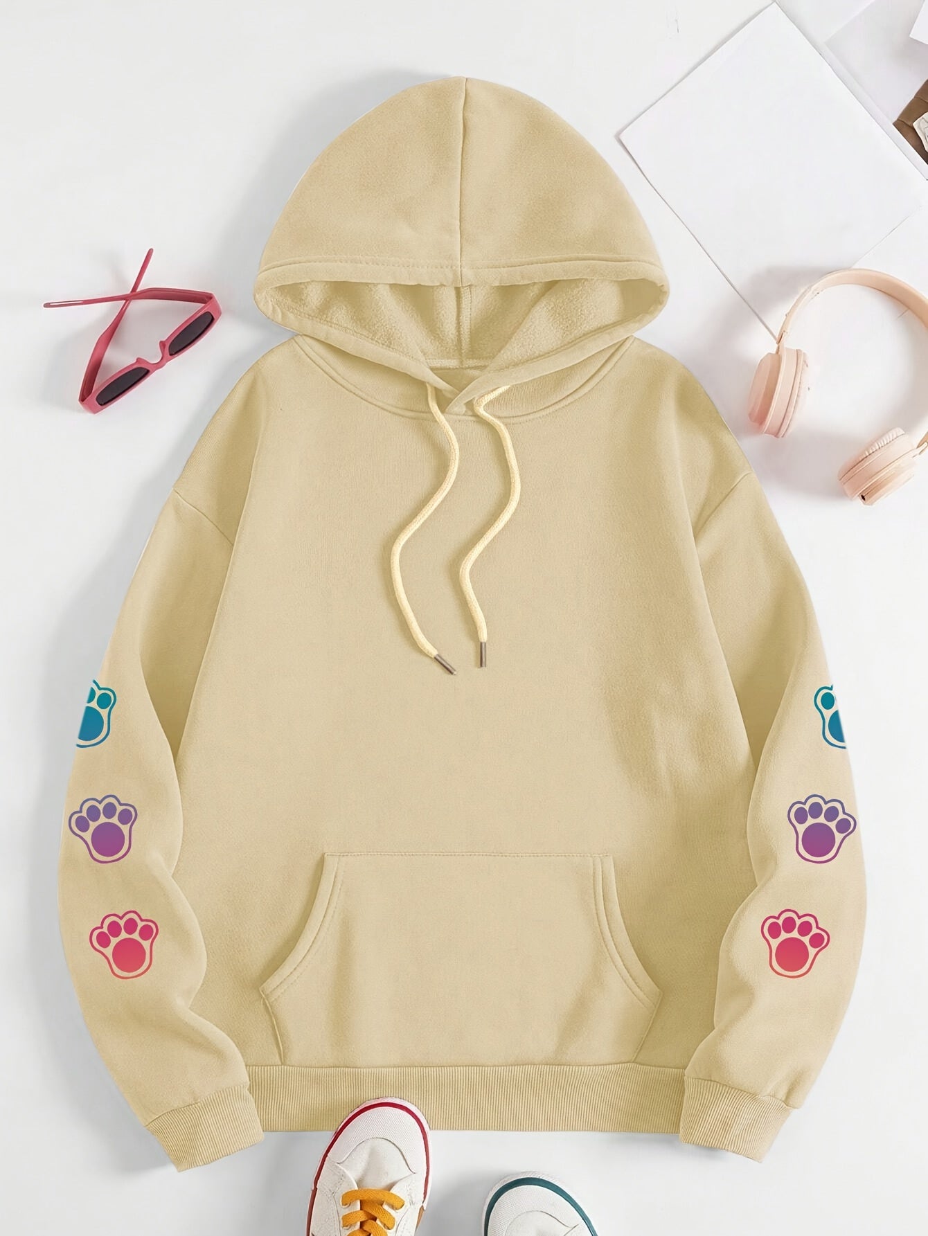 Women's Cozy Puppy Print Hoodie - Casual Long Sleeve with Kangaroo Pocket, Polyester Blend, Machine Washable - Perfect for Fall & Winter
