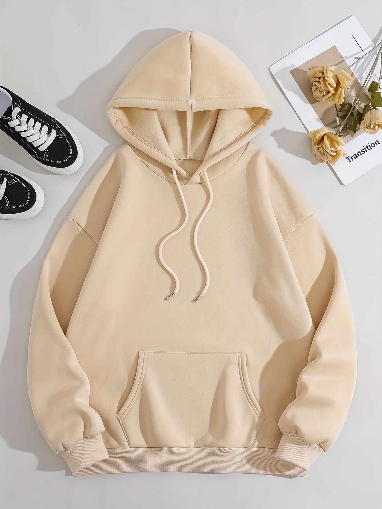 Ladies Fashion Hoodie: Relaxed Style, Polyester Material, Knit Fabric, All Seasons, No Detail, Letter Pattern