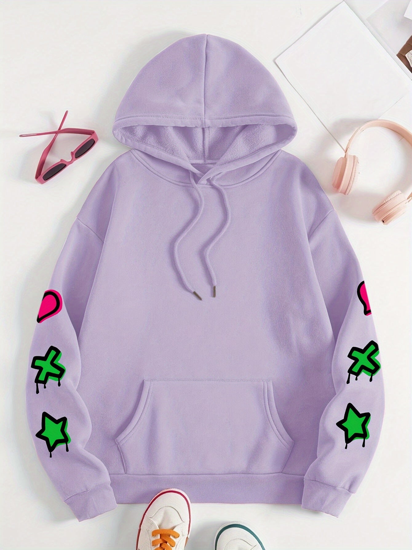 Women's Plus Size Graffiti-Style Hoodie - Casual Long Sleeve with Pocket, Purple "MY COMFORT ZONE" Graphic Hooded Sweatshirt for Fall & Winter, Cozy Pullover | Graffiti Print Hoodie | Fleecelined Comfort, Sweater Hoodie