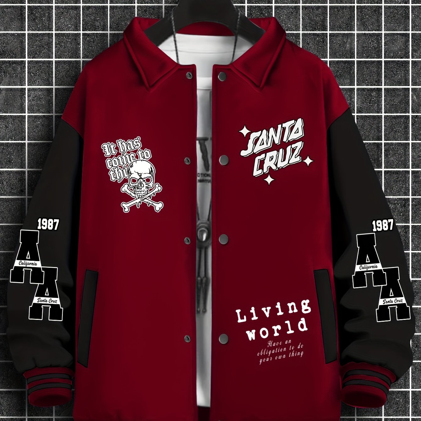 Men's Trendy Casual Baseball Jacket with Unique Print Design - Thick, Warm Polyester, Machine Washable, Collared Style