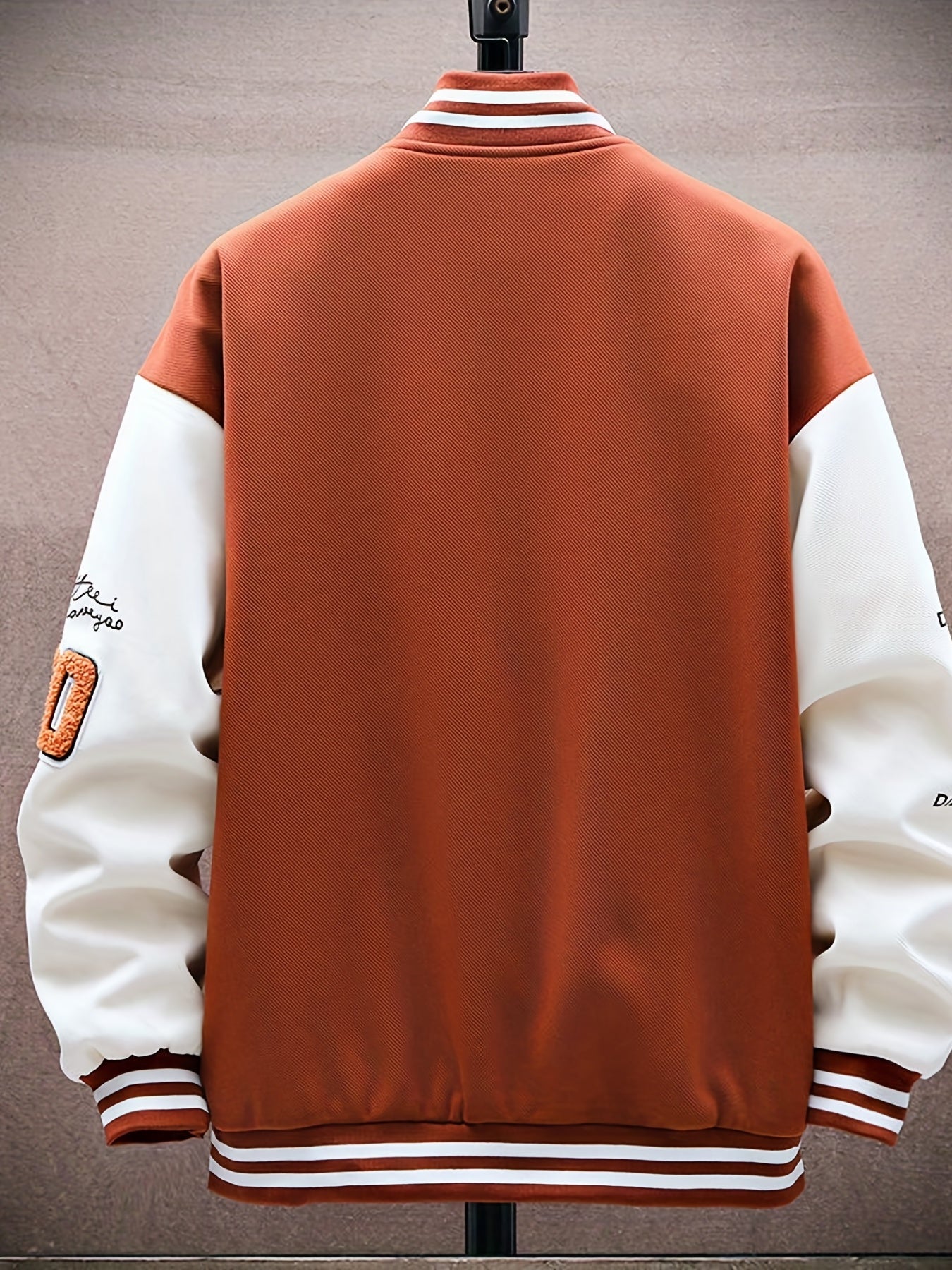 Letters Print Preppy Varsity Jacket, Men's Casual Long Sleeve Striped Button Down Baseball Jacket With Pockets For Winter Fall