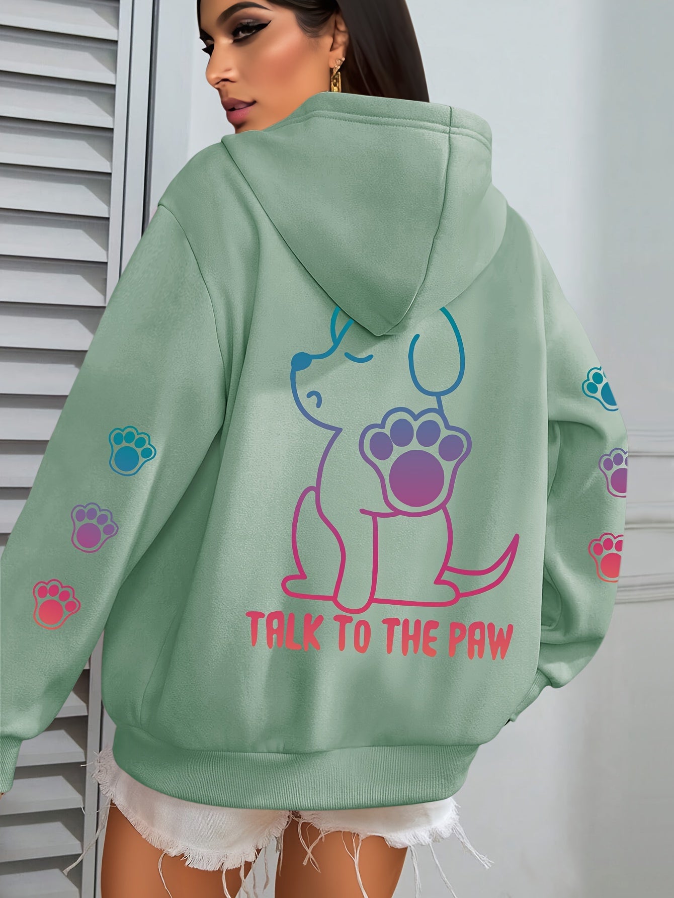 Women's Cozy Puppy Print Hoodie - Casual Long Sleeve with Kangaroo Pocket, Polyester Blend, Machine Washable - Perfect for Fall & Winter