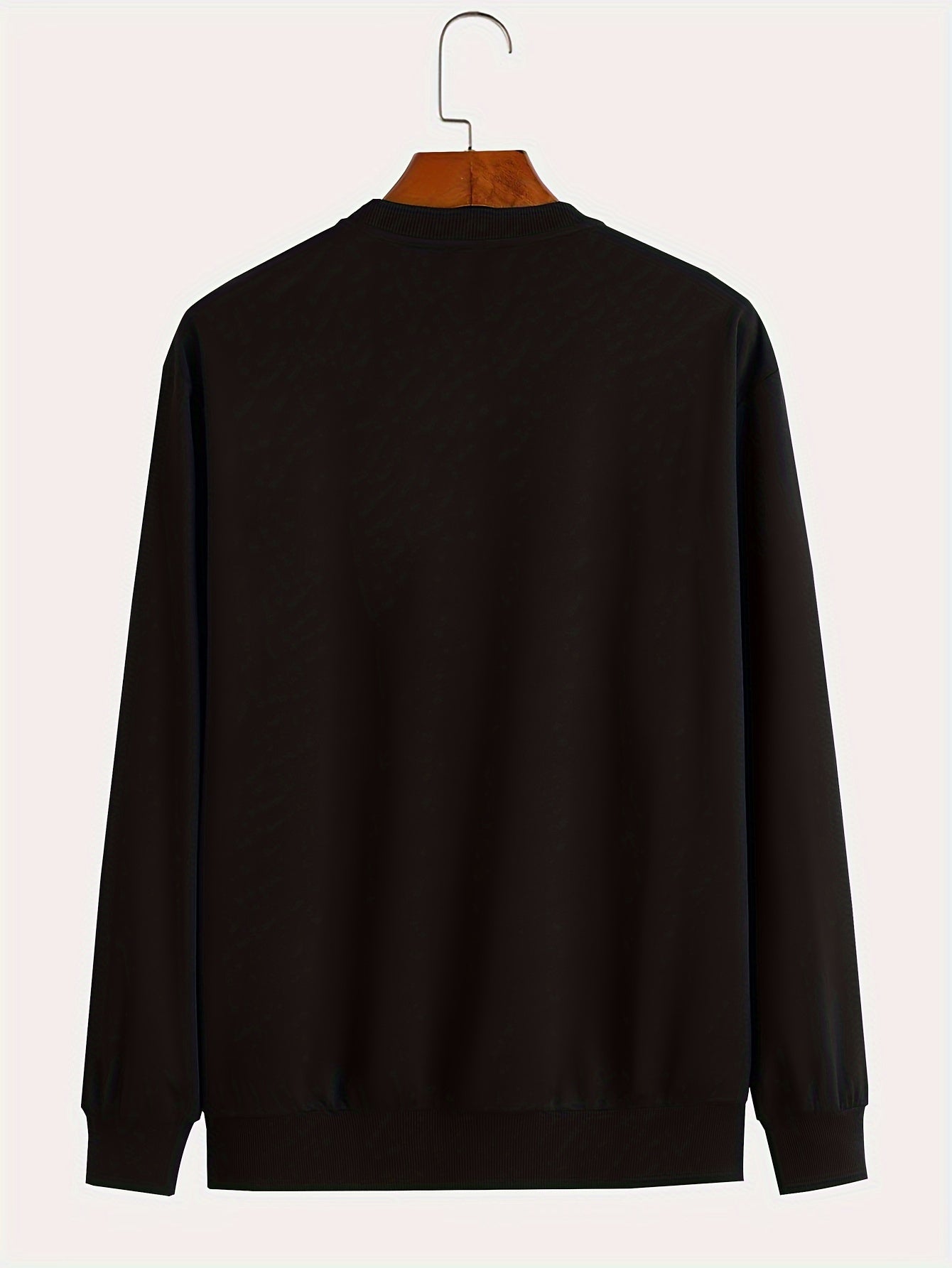 Men's Casual Long Sleeve Crew Neck Sweatshirt with Cool Bear Print - Soft Polyester Blend, Perfect for Fall & Winter