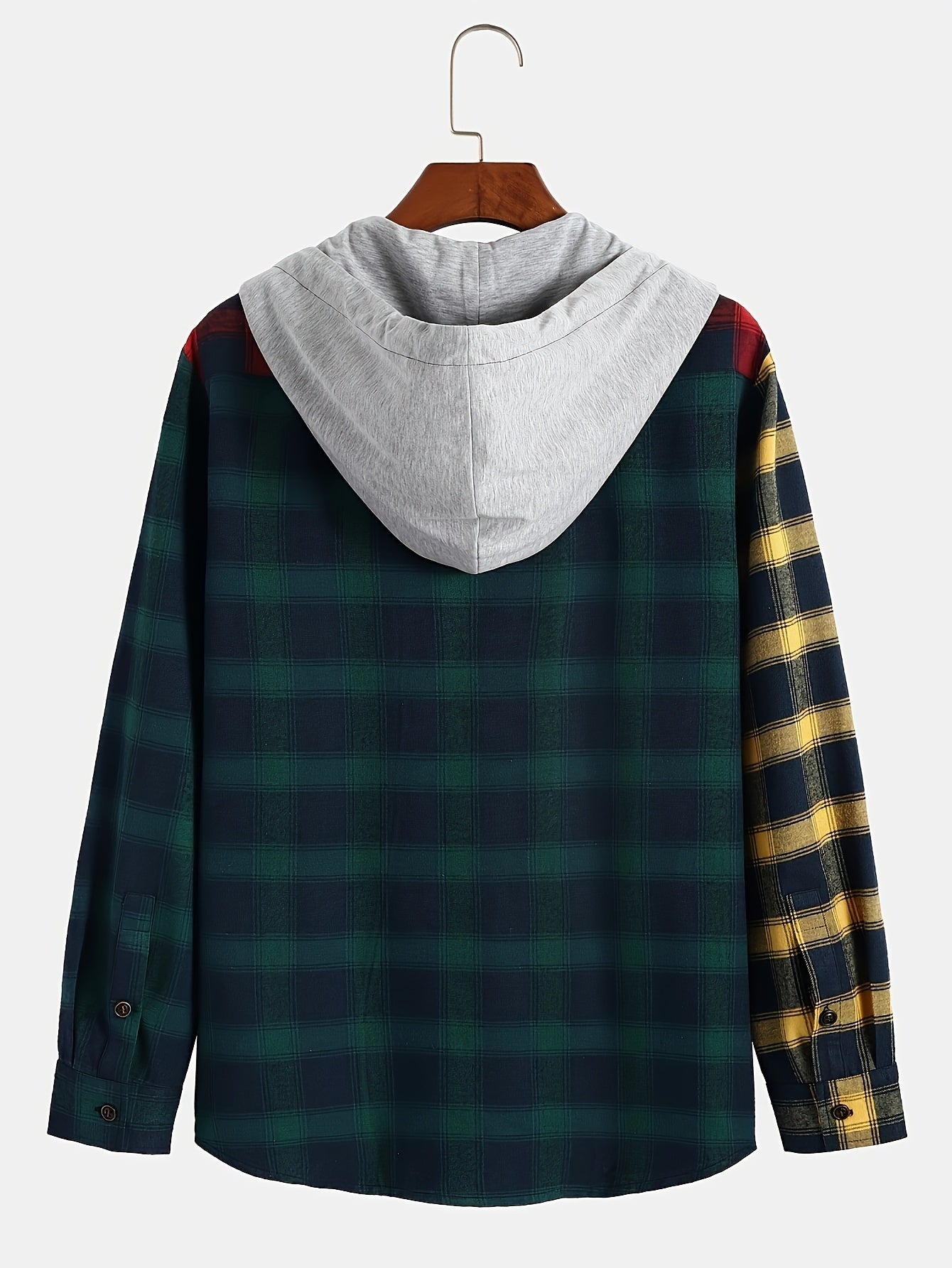 Casual Plaid Hoodie for Men - 100% Polyester Hooded Sweatshirt with Drawstring and Pocket Detail, Non-Stretch Woven Fabric, Perfect for Spring/Fall