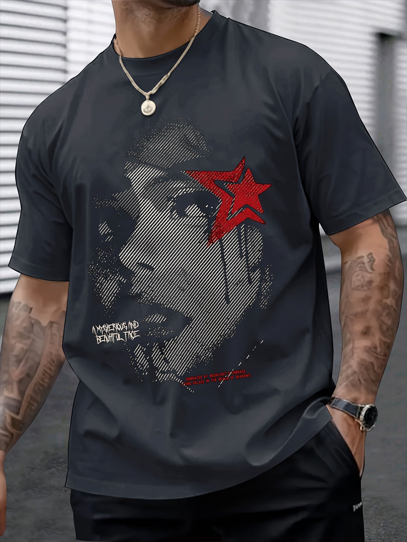 KOURRTER Men's Casual Graphic Tee - Loose Fit, Breathable Polyester Blend, Crew Neck, Short Sleeve Shirt with Unique Portrait Design