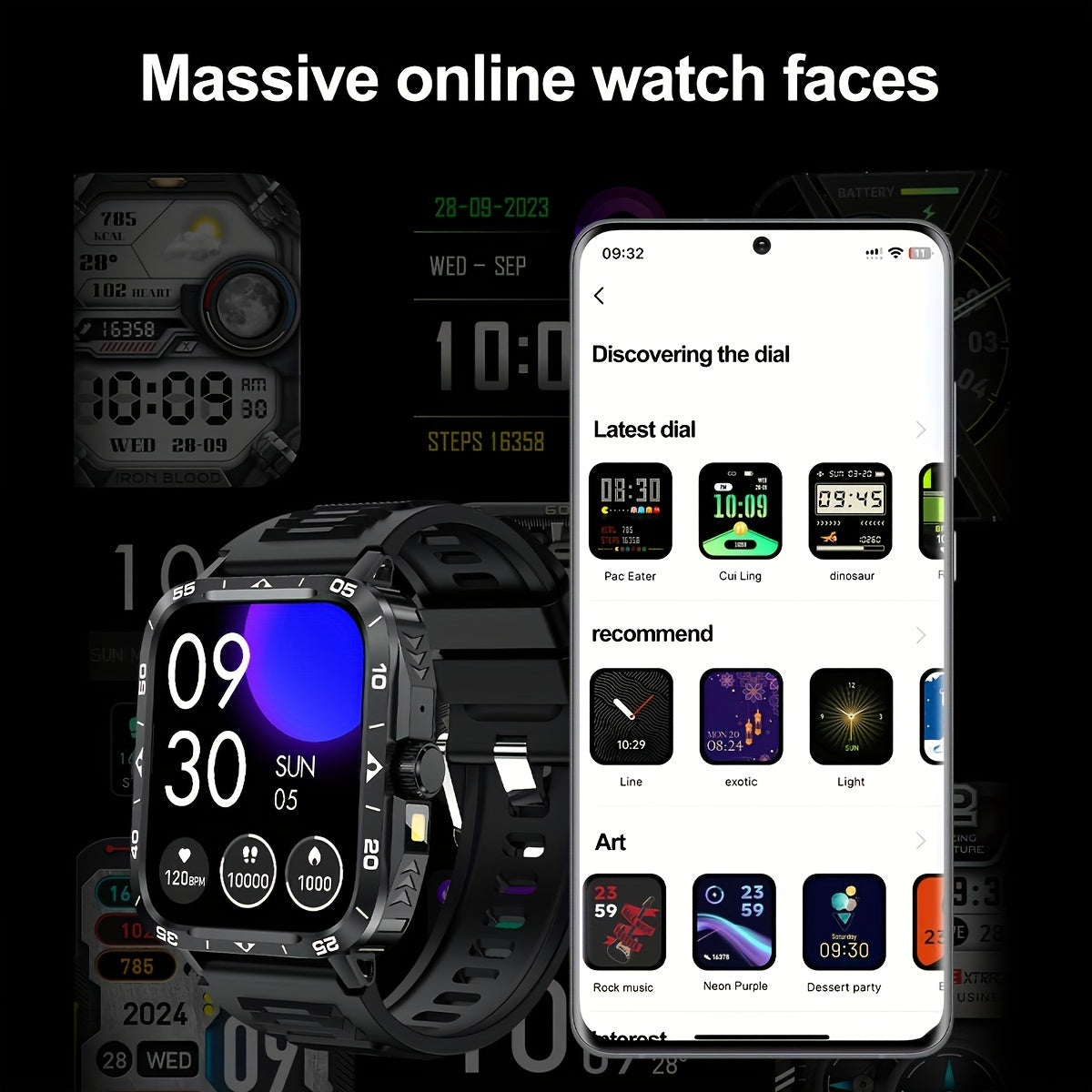 Smart Watch with LED Flashlight, 4.95cm Display, Compatible with Android & Iphone, 100+ Sports Modes, Customizable Watch Faces, Calorie & Step Counter, Water-Resistant, USB Charging, Wireless 5.1, TFT Screen, PC Case, Silicon